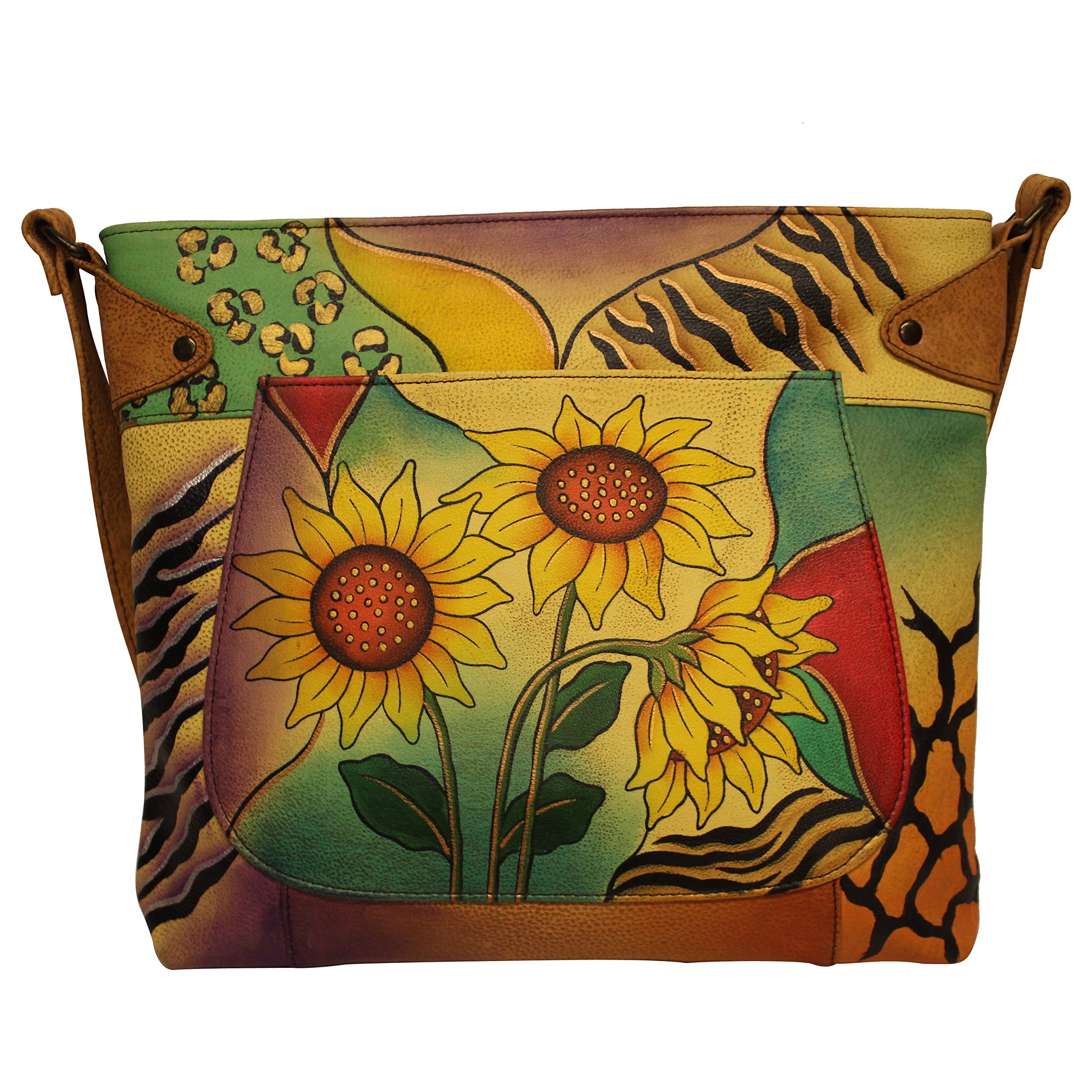 Anna by Anuschka Genuine Leather Convertible Tote Bag - Sunflower Safari Print, Handmade Shoulder Bag for Women, Perfect for Work, Travel & Everyday Use
