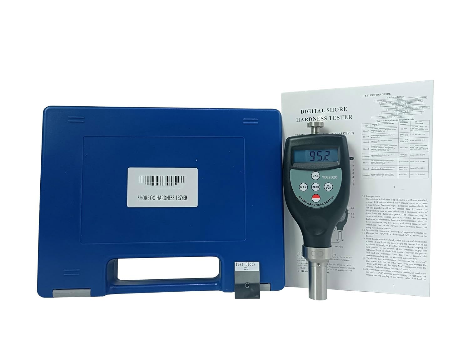 Digital Shore OO Hardness Tester Durometer - 10-90HOO Range for Soft Rubber & Elastic Materials | Portable Rubber Hardness Sclerometer for Quality Control, Manufacturing & Material Testing