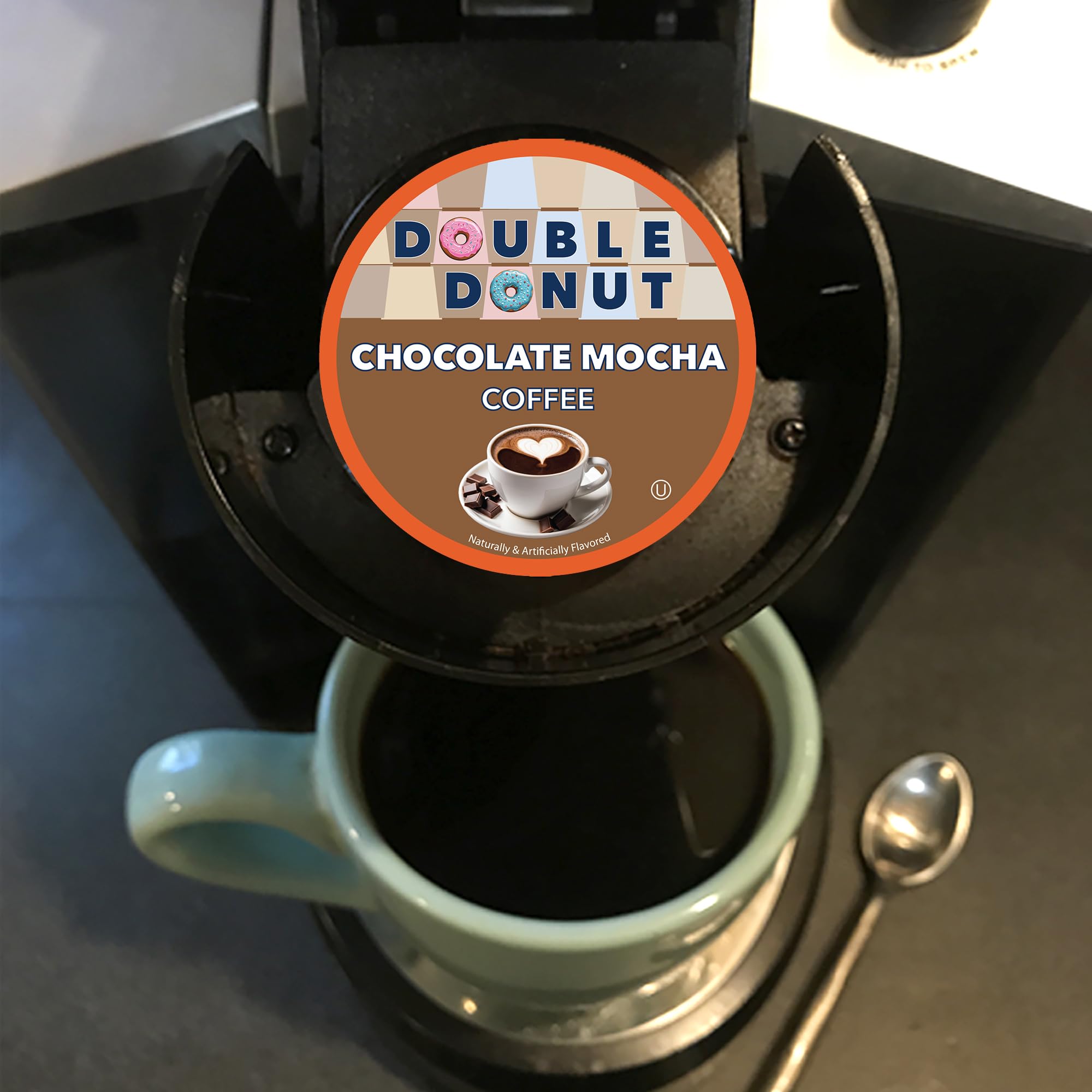 Double Donut Chocolate Mocha Coffee Pods for Keurig K-Cup Brewers - 24 Count Rich & Creamy Single Serve Coffee Pods - Perfect for Chocolate Lovers & Morning Brews at Home or Office