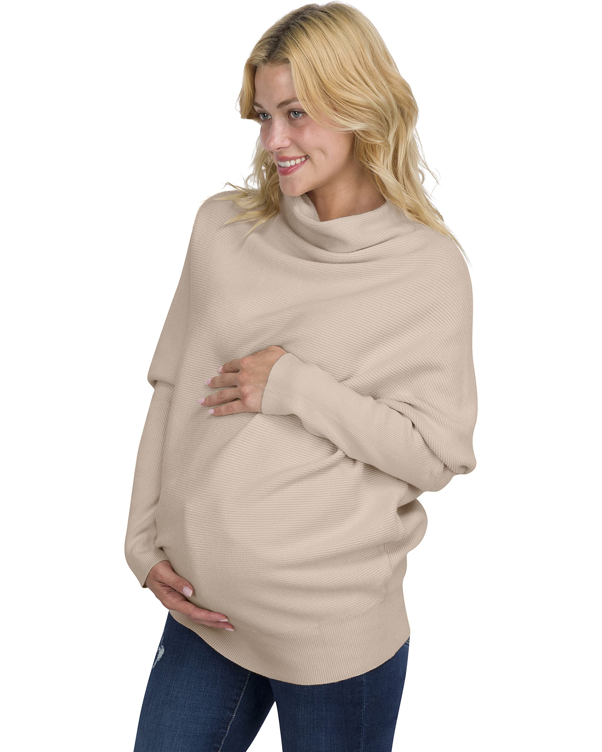 Eliana Funnel Neck Dolman Maternity Sweater - Soft Stretch Fabric Oversized Nursing Sweater for Pregnant Women - Comfortable Maternity Clothes for Work, Travel & Casual Wear