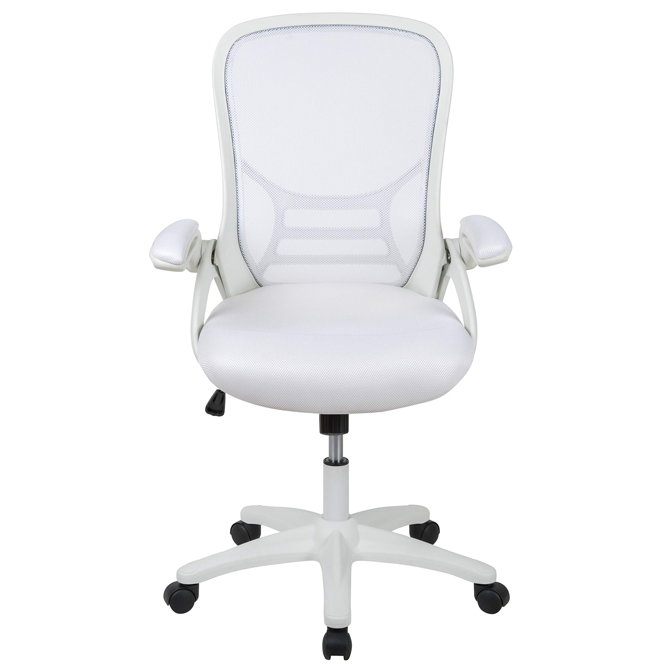 Flash Furniture Porter High-Back Swivel Office Chair with Adjustable Lumbar Support & Height - Ergonomic Mesh Desk Chair with Flip-Up Armrests, White - Perfect for Home Office, Gaming & Workspaces