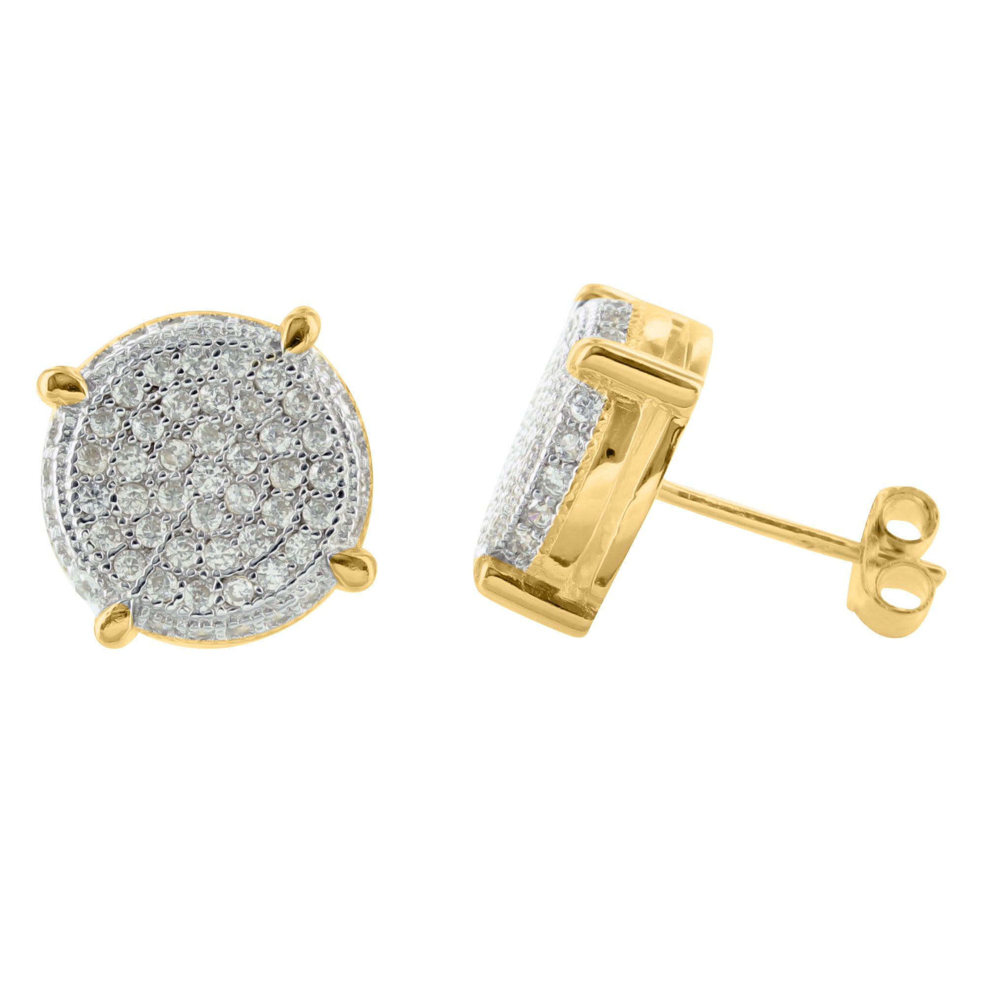 Round Sterling Silver Yellow Gold Plated Lab Diamond Stud Earrings for Women - Perfect for Weddings, Parties & Everyday Elegance