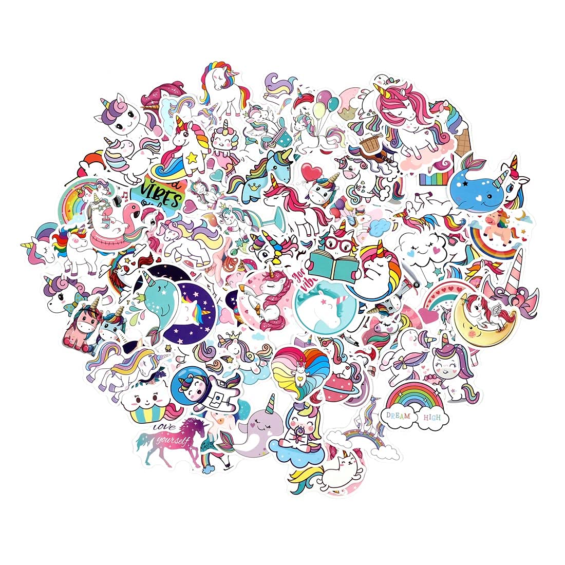 100pcs Cute Unicorn Vinyl Stickers Pack - Waterproof Decals for Laptop, Water Bottle, Luggage, Skateboard, Snowboard - Perfect for Girls, DIY Crafts, Room Decor & Gift Giving