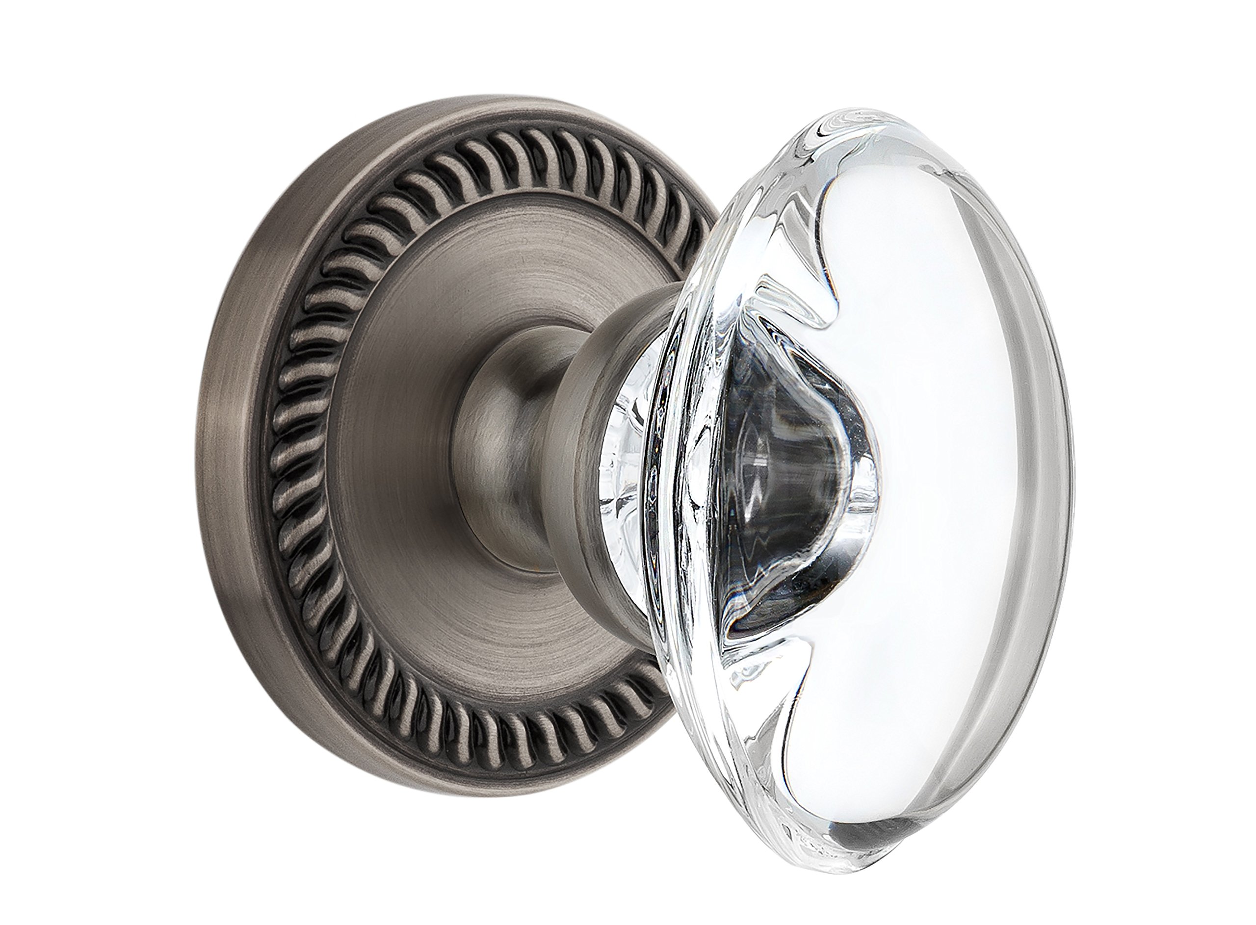 Grandeur 810387 Antique Pewter Newport Rosette with Provence Crystal Knob - Single Dummy Door Handle for Vintage Home Decor | Perfect for Bedroom, Bathroom & Cabinet Doors
