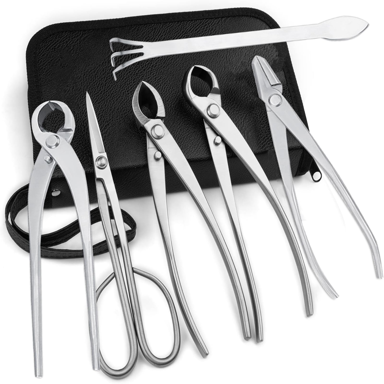 Premium 6-Piece Stainless Steel Bonsai Tool Kit - Professional Gardening Scissors & Trimming Set with Storage Bag - Perfect for Bonsai Tree Care, Pruning, and Plant Maintenance - Ideal Gift for Gardeners & Bonsai Enthusiasts