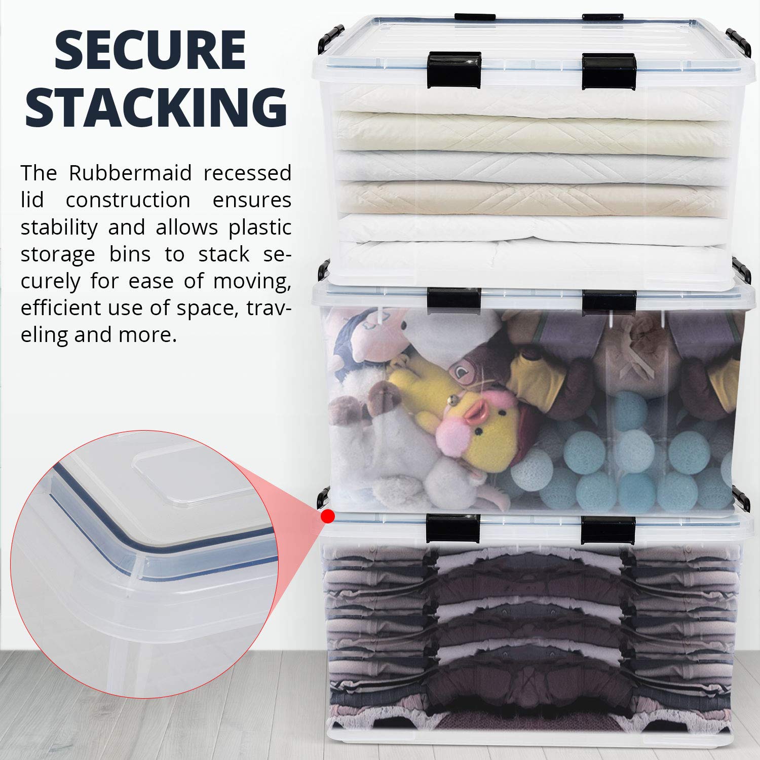 3-Pack 90QT/85L Heavy Duty Storage Bins with Lids - Weatherproof Plastic Storage Containers for Garage, Closet & Moving | Stackable Organizer for Clothes, Outdoor Gear & Trunk Storage | Ideal for Home Organization & Seasonal Storage