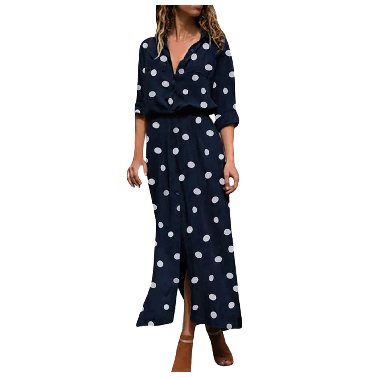 Stylish Women's O-Neck Short Sleeve Summer Casual Beach Dress with Polka Dot Bandage Design - Perfect for Vacations, Pool Parties & Summer Outings