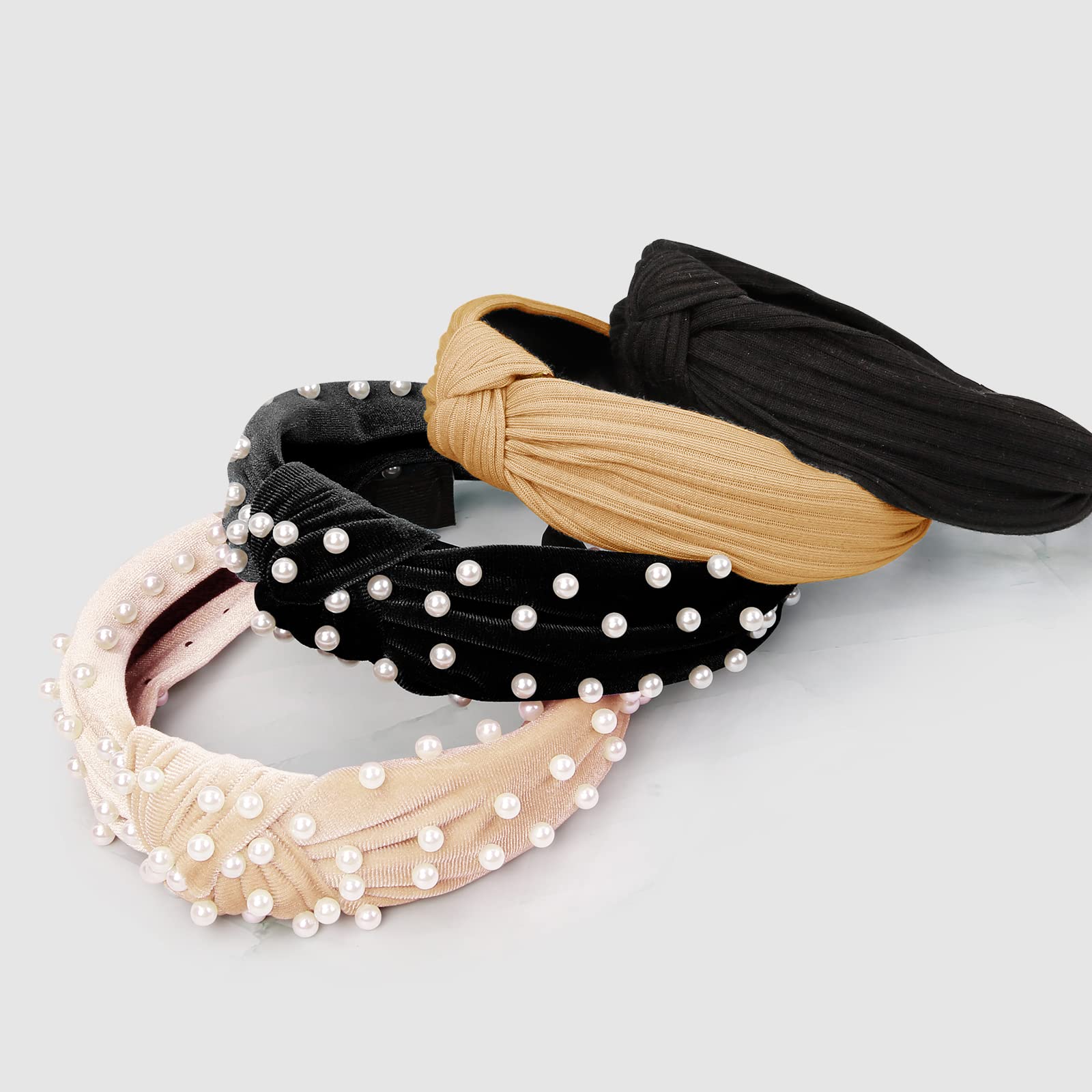 6 Pack Women's Pearl Leopard Print Knotted Elastic Headbands - Fashion Hair Accessories for Girls & Women - Perfect for Workouts, Yoga, Office & Everyday Wear