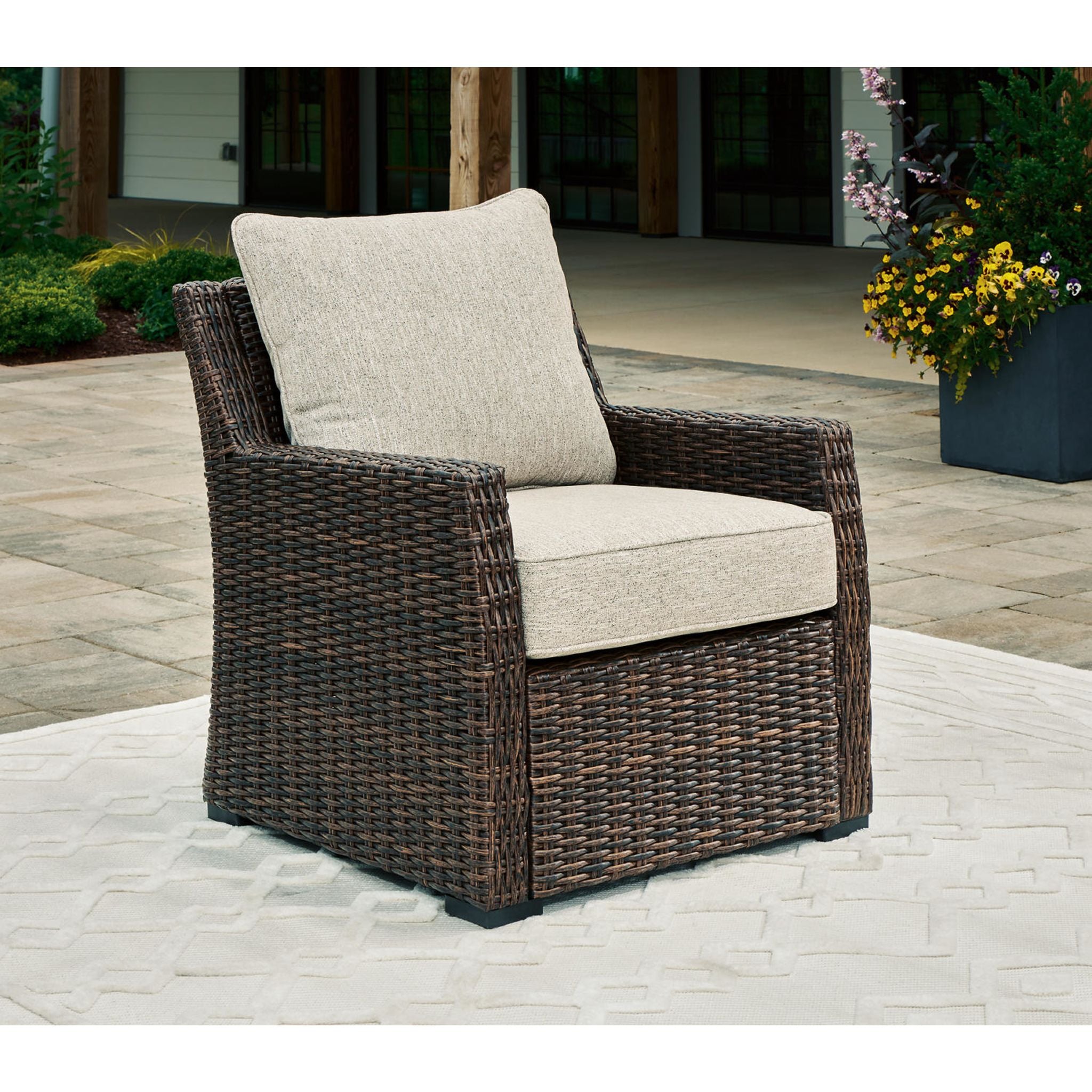 Brook Ranch Outdoor Chaise Lounge with Cushion - Water-Resistant Brown Patio Furniture for Poolside, Beach, and Backyard Relaxation