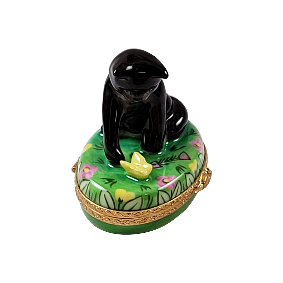 Limoges Porcelain Cat with Butterfly Figurine - Elegant Home Decor & Collectible Gift for Cat Lovers