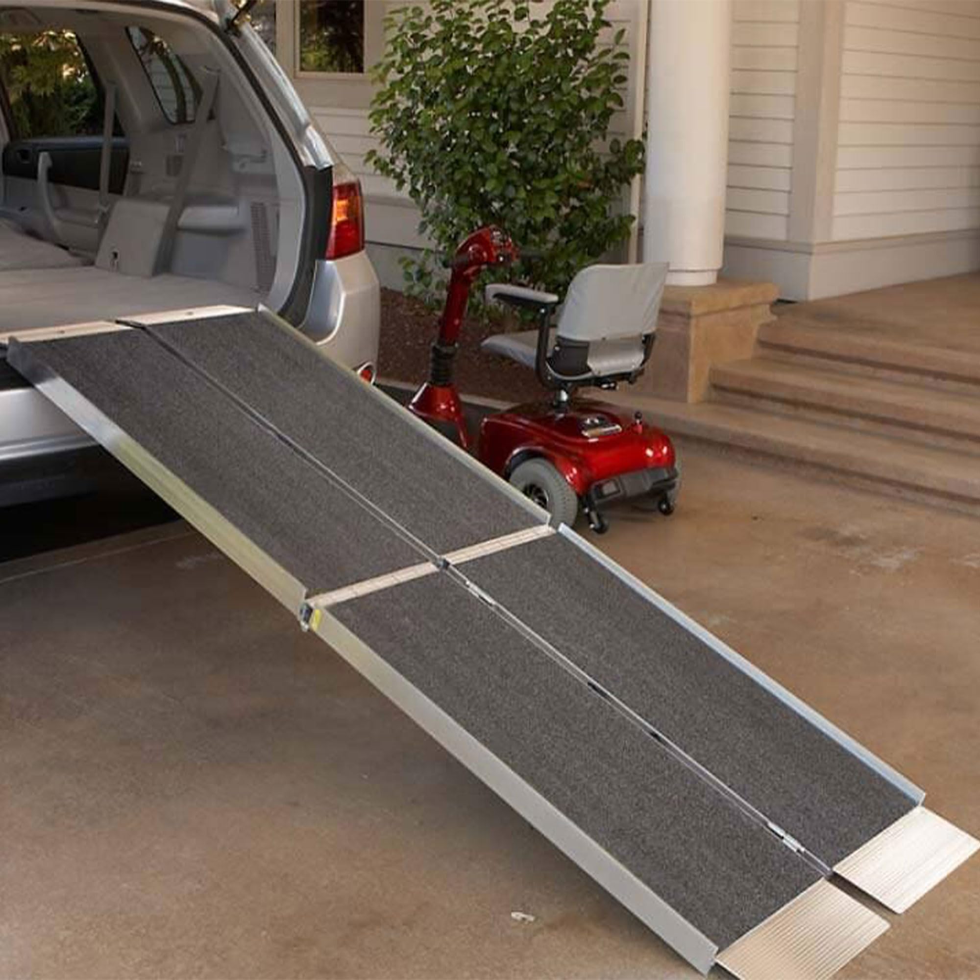 EZ-ACCESS 10ft Portable Aluminum Folding Ramp - Lightweight Trifold Design with Anti-Slip Surface & Self-Adjusting Transition Plates - Perfect for Wheelchair Access, Home Entry, and Vehicle Loading