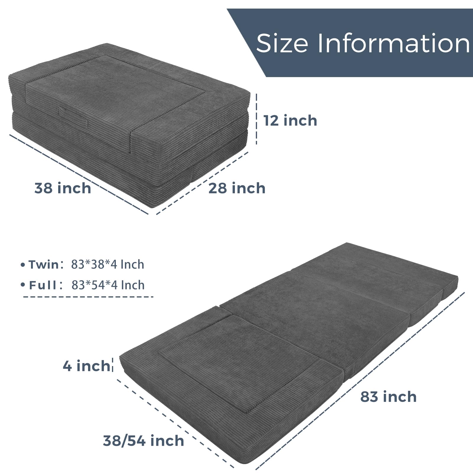 MAXYOYO Multifunctional Folding Sofa Bed - Convertible Sleeper Sofa, Guest Bed & Floor Couch with Mattress - Space Saving Dark Grey Futon for Small Apartments, Living Rooms & Guest Rooms
