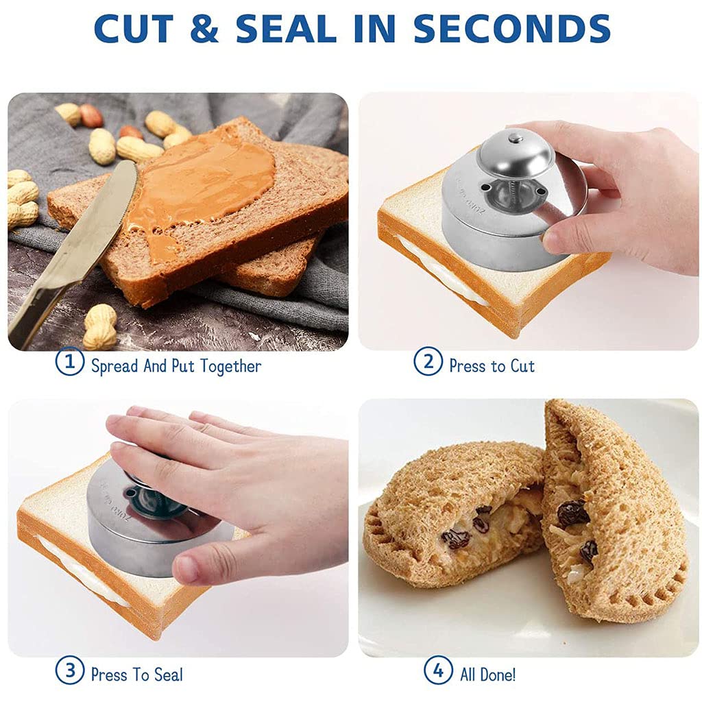 Stainless Steel Sandwich Cutter & Sealer - Round Sandwich Maker for Perfectly Sealed & Crust-Free Sandwiches - Ideal for School Lunches, Picnics & Quick Meals