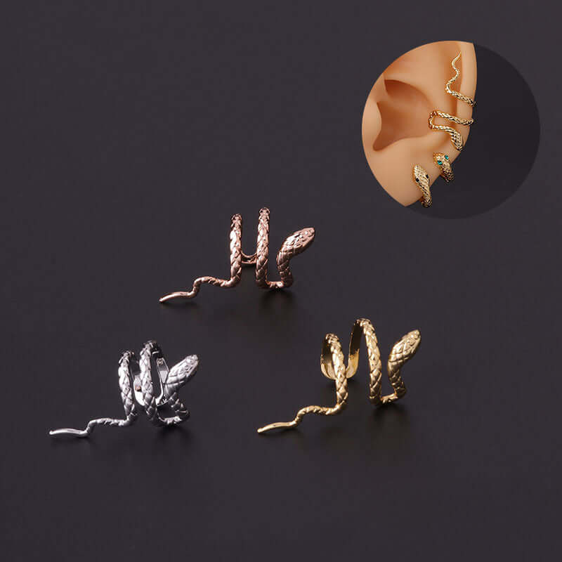 Rose Gold Snake Serpent Climber Earrings Non-Piercing Cuff Ear Cuff Jewelry for Women | HSPJ629 | Perfect for Parties, Weddings & Everyday Fashion Accessories