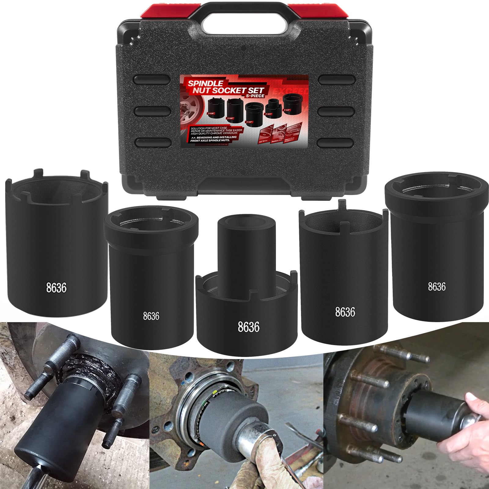 5-Piece Spindle Nut Socket Tool Kit - 1/2