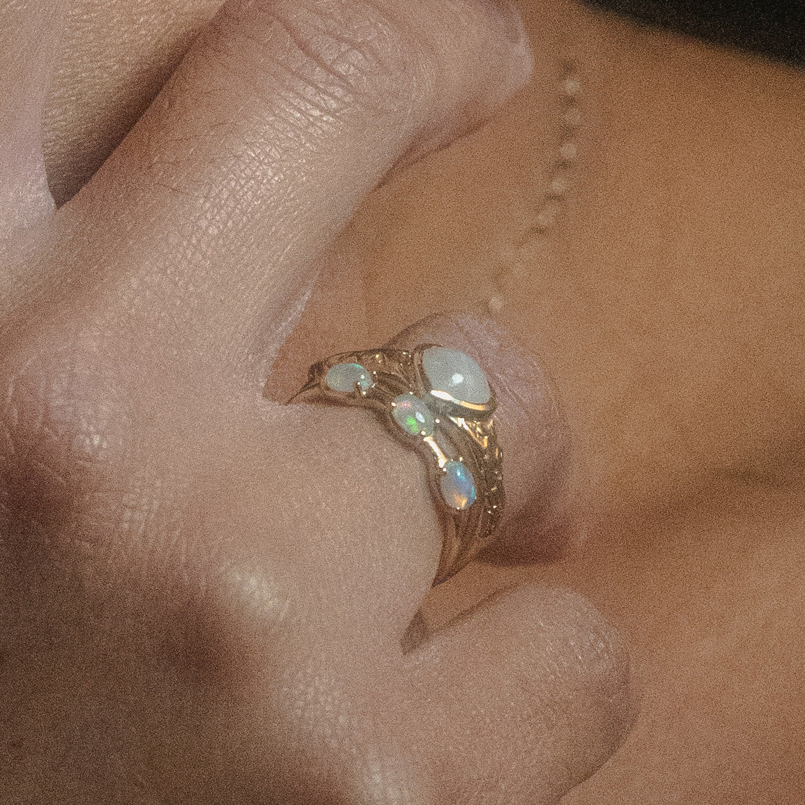 Solid Gold Bold Opal Trio Ring for Women - Elegant Stackable Statement Jewelry for Parties, Weddings & Special Occasions