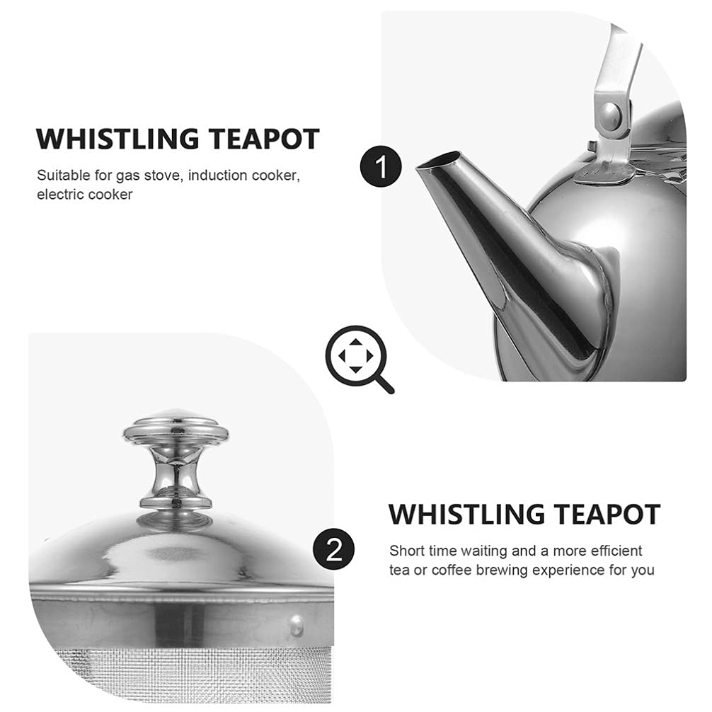 Premium 2L Stainless Steel Whistling Tea Kettle - Stovetop Safe Teapot with Built-in Strainer for Perfect Tea Brewing | Ideal for Home Kitchen, Camping & Office Use (Silver)