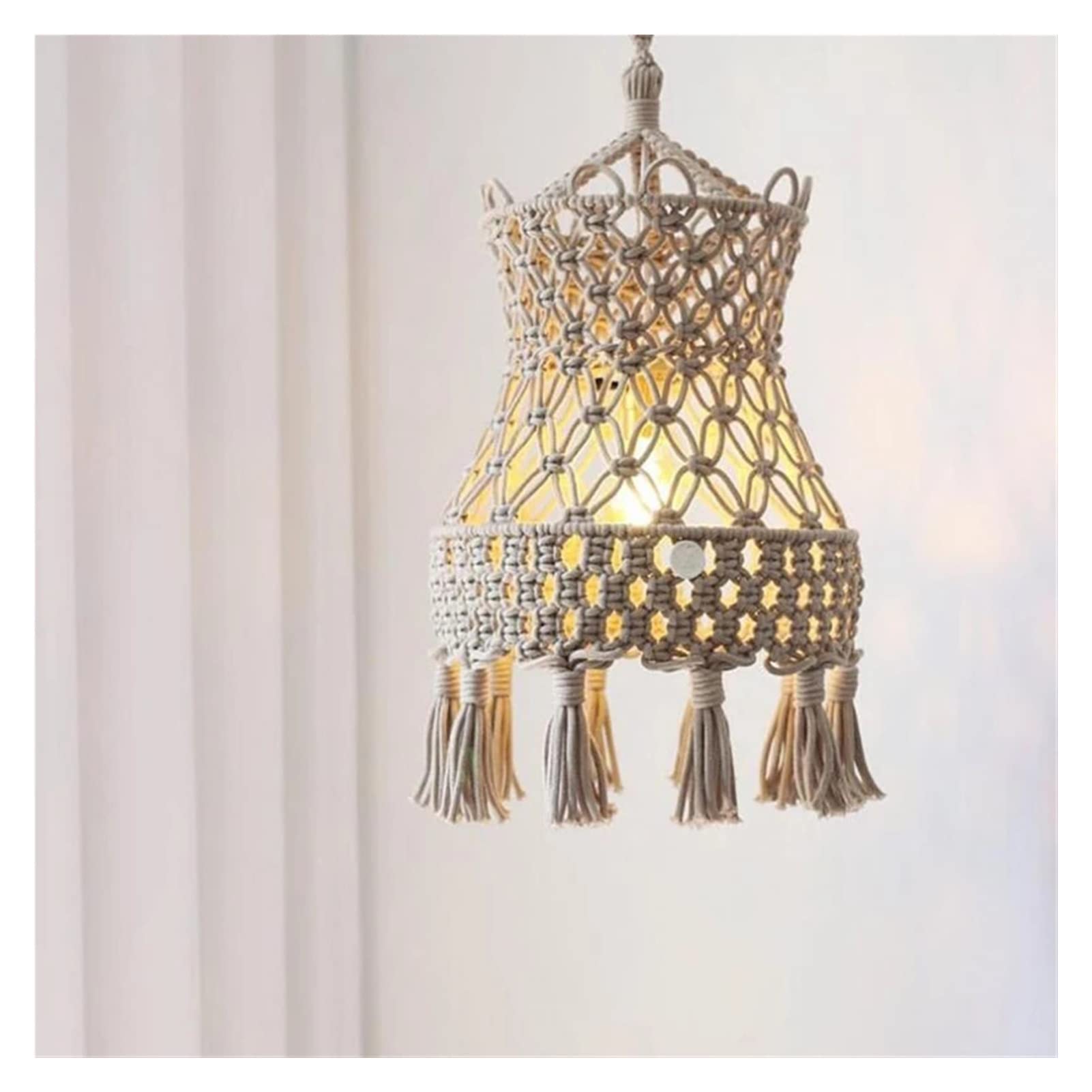 Bohemian Handmade Woven Macrame Lampshade - Wall Hanging Lamp Decor for Living Room, Bedroom & Wedding - Natural Cotton Tapestry Light Fixture Cover (One Size) - Perfect for Boho Home Decor, Cozy Coffee Shops and Special Events