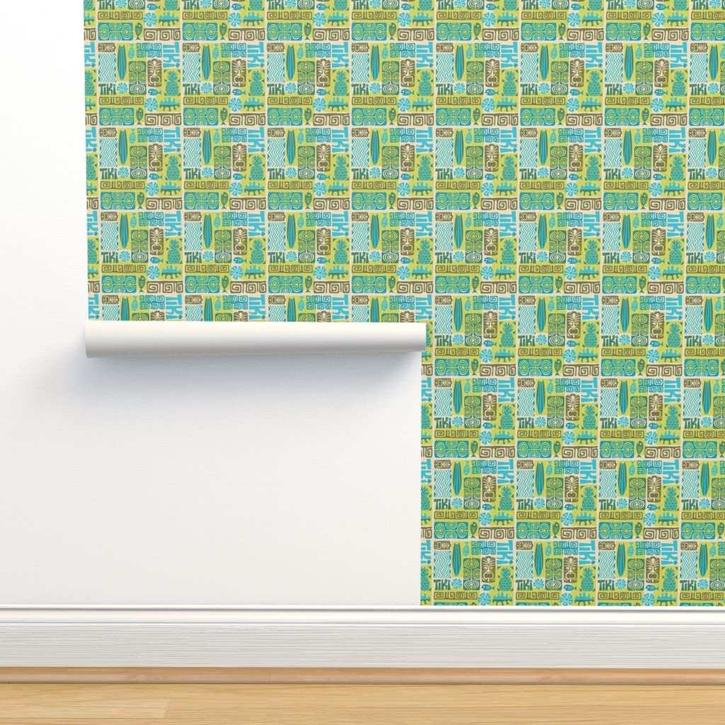 Retro Tiki Bar Peel & Stick Wallpaper Swatch - Tropical Hibiscus & Pineapple Design, Removable Self-Adhesive Wallpaper for Home Decor | Perfect for Bedroom, Bathroom, Kitchen Backsplash & Accent Walls