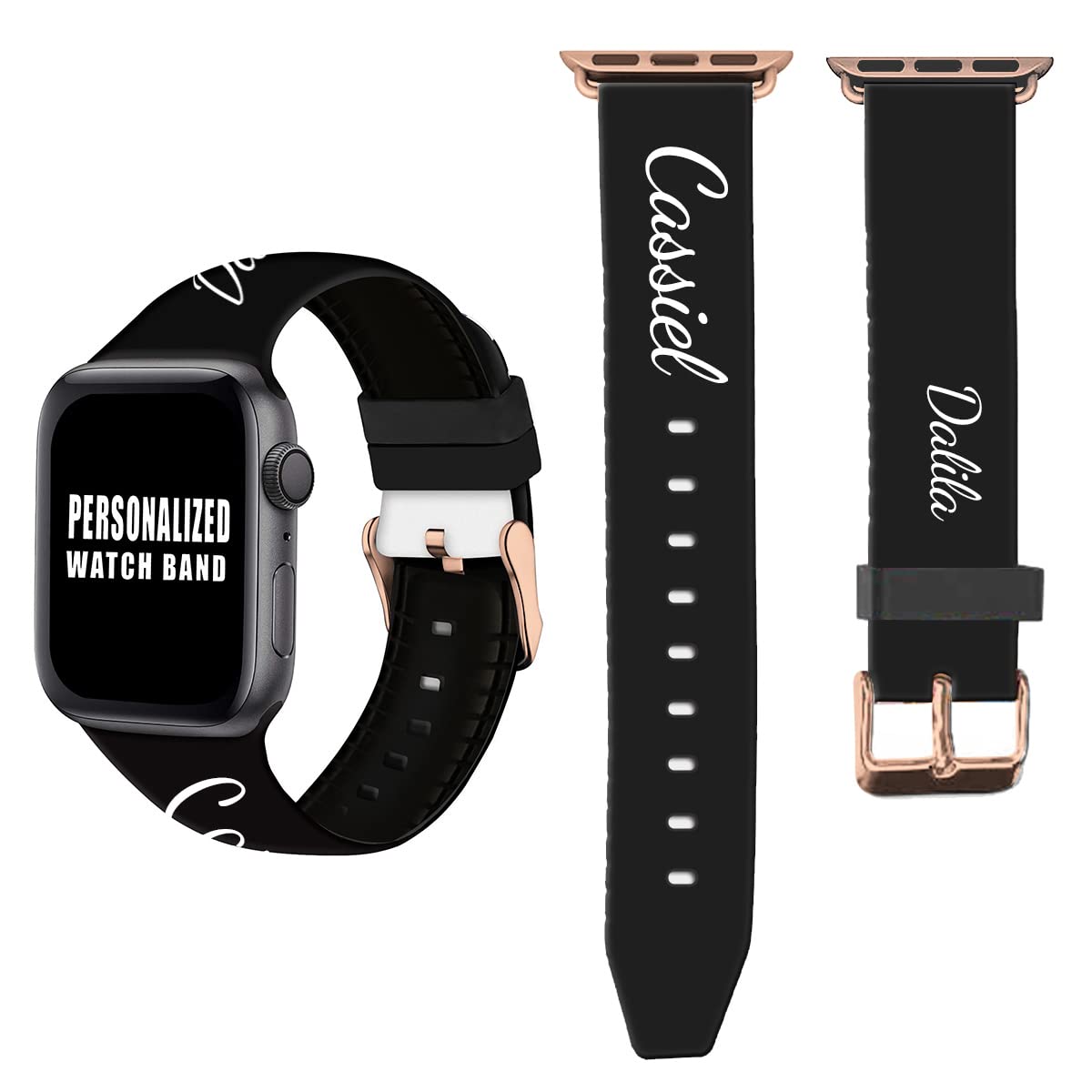 Custom Personalized Photo Watch Band for Apple Watch 42mm 44mm 45mm - Engraved Name Silicone Sport Loop with Golden Buckle - Compatible with iWatch Series 7/6/5/4/3/SE - Perfect Gift for Men & Women - Gym, Running, Workout, Everyday Wear