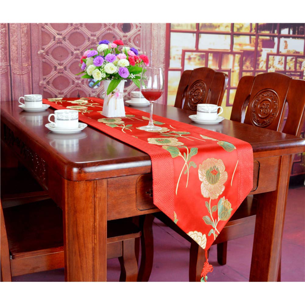 Jiaquhome Chinese Silk Brocade Red Table Runner - Traditional Wedding Banquet Decor, Festive Party Tablecloth, Chinese New Year Home Decoration | Perfect for Weddings, Holidays, and Cultural Celebrations