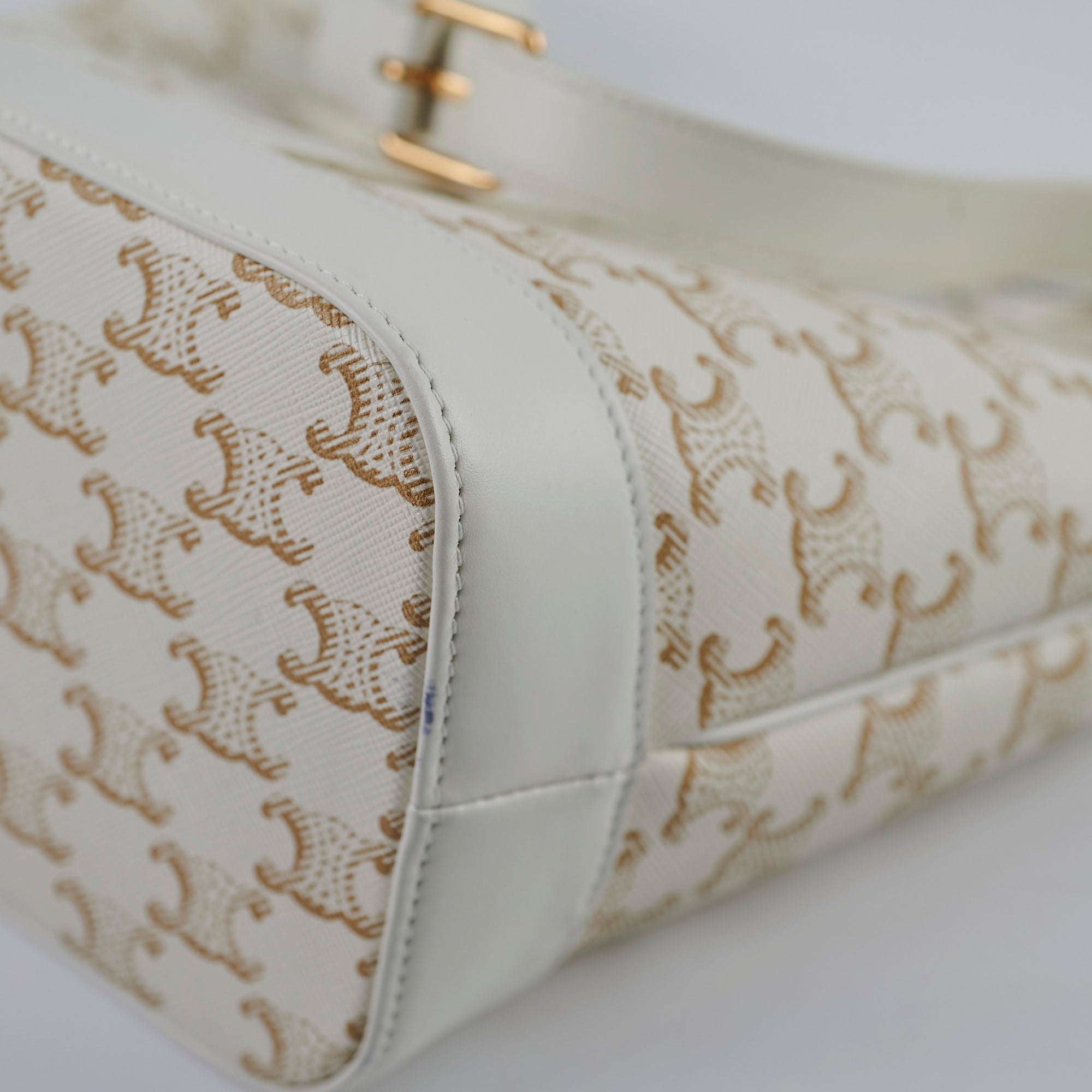 Celine Small Bucket Triomphe White Leather Shoulder Bag for Women | Luxury Designer Handbag for Everyday Use, Work & Travel