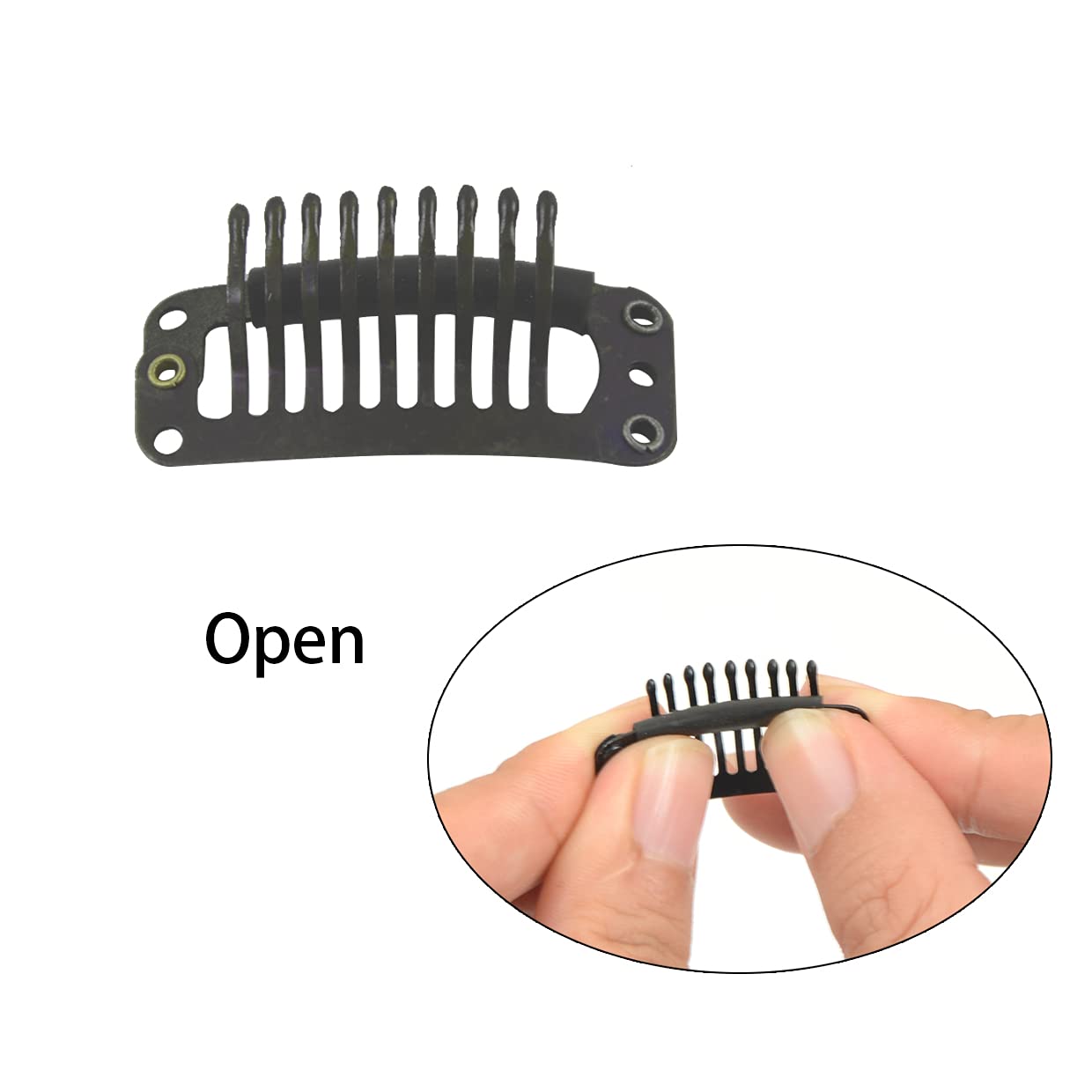 50 Pcs 32mm 9-Toothed Metal Snap Hair Extension Clips with Rubber Silicone Back for Wigs, Hairpieces & DIY Styling - Black (Perfect for Cosplay, Daily Wear & Hair Thickening)