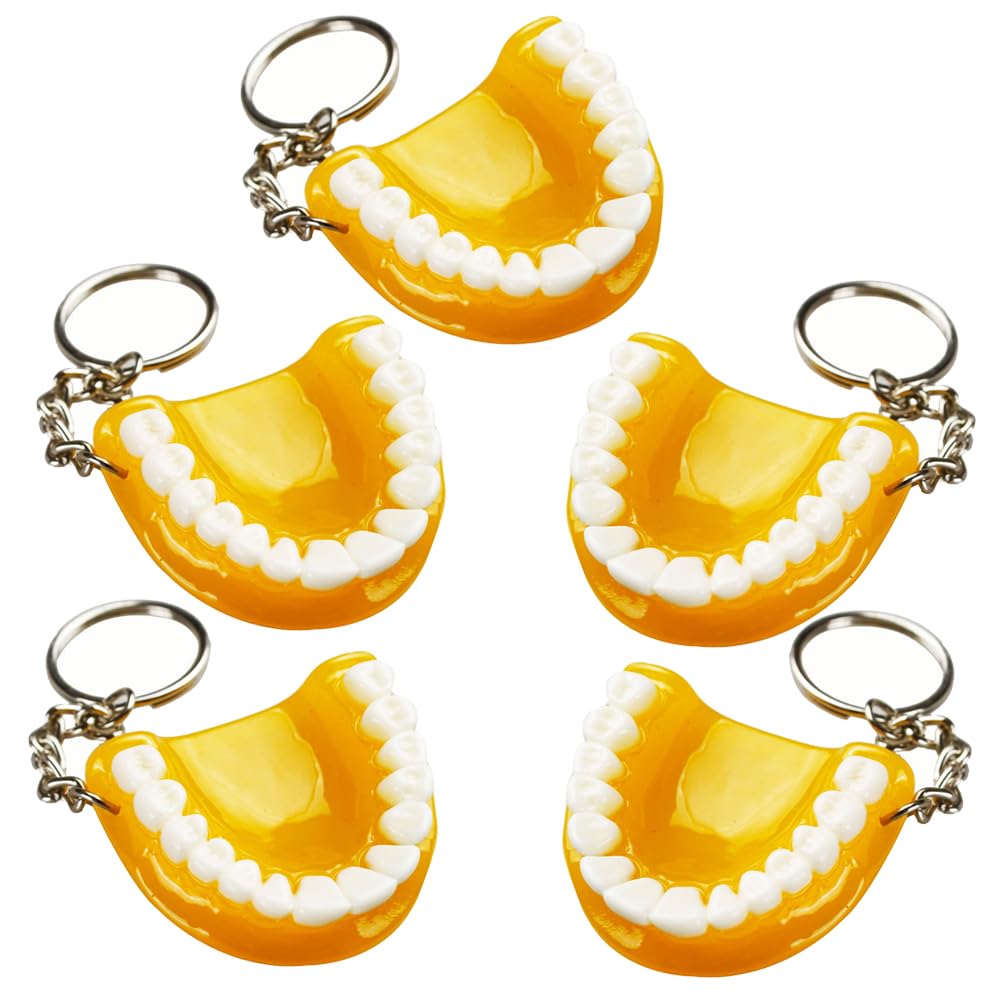 Airgoesin 5-Piece Teeth Keychain Rings - Funny Dentist Gift for Dental Clinic, Jaw-Shaped Phone Accessories (Yellow) - Perfect for Dental Students, Office Decor & Party Favors