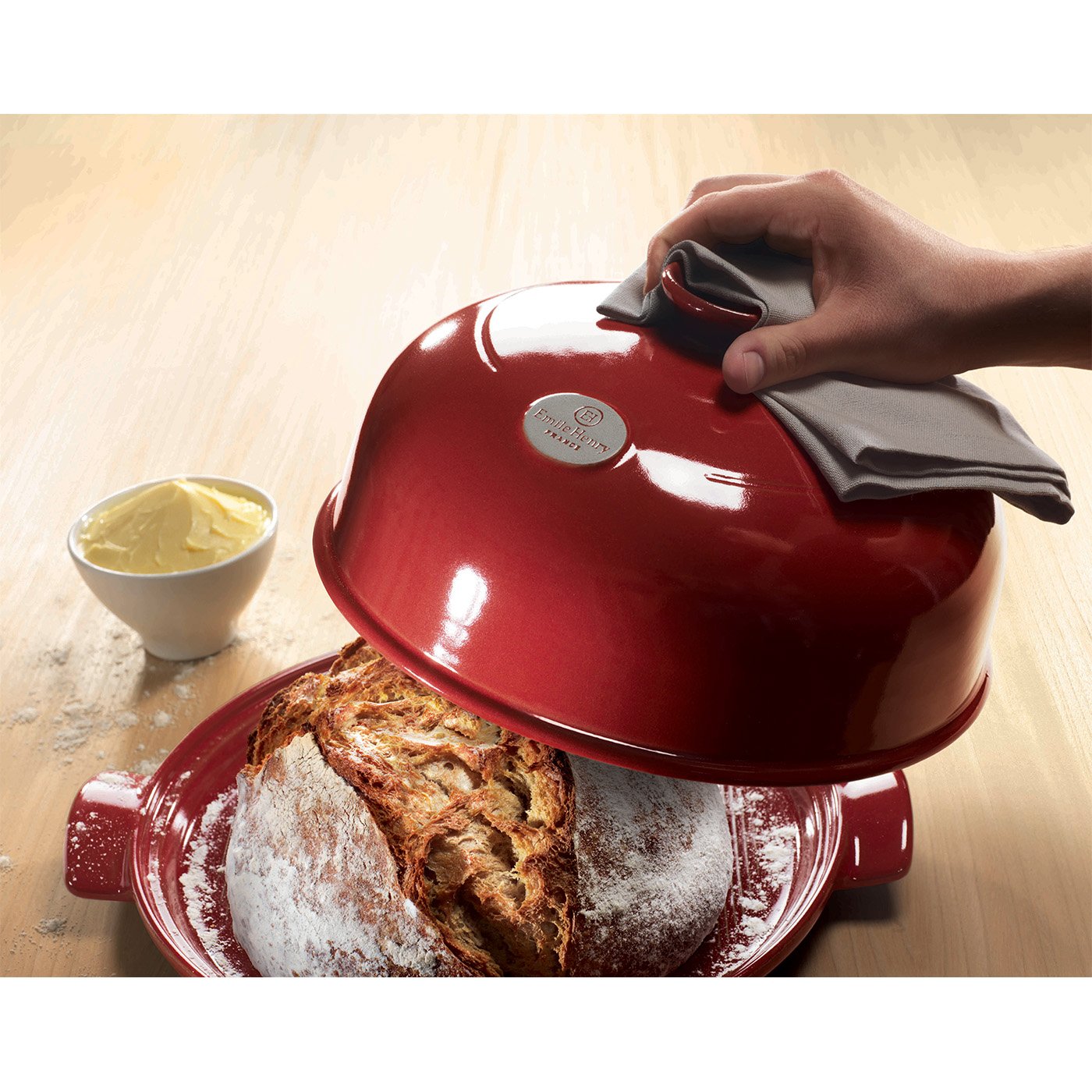 Emile Henry Artisan Bread Cloche - Burgundy Red | Ceramic Bread Baking Dome for Perfect Crust | Ideal for Sourdough, Baguettes & Homemade Bread