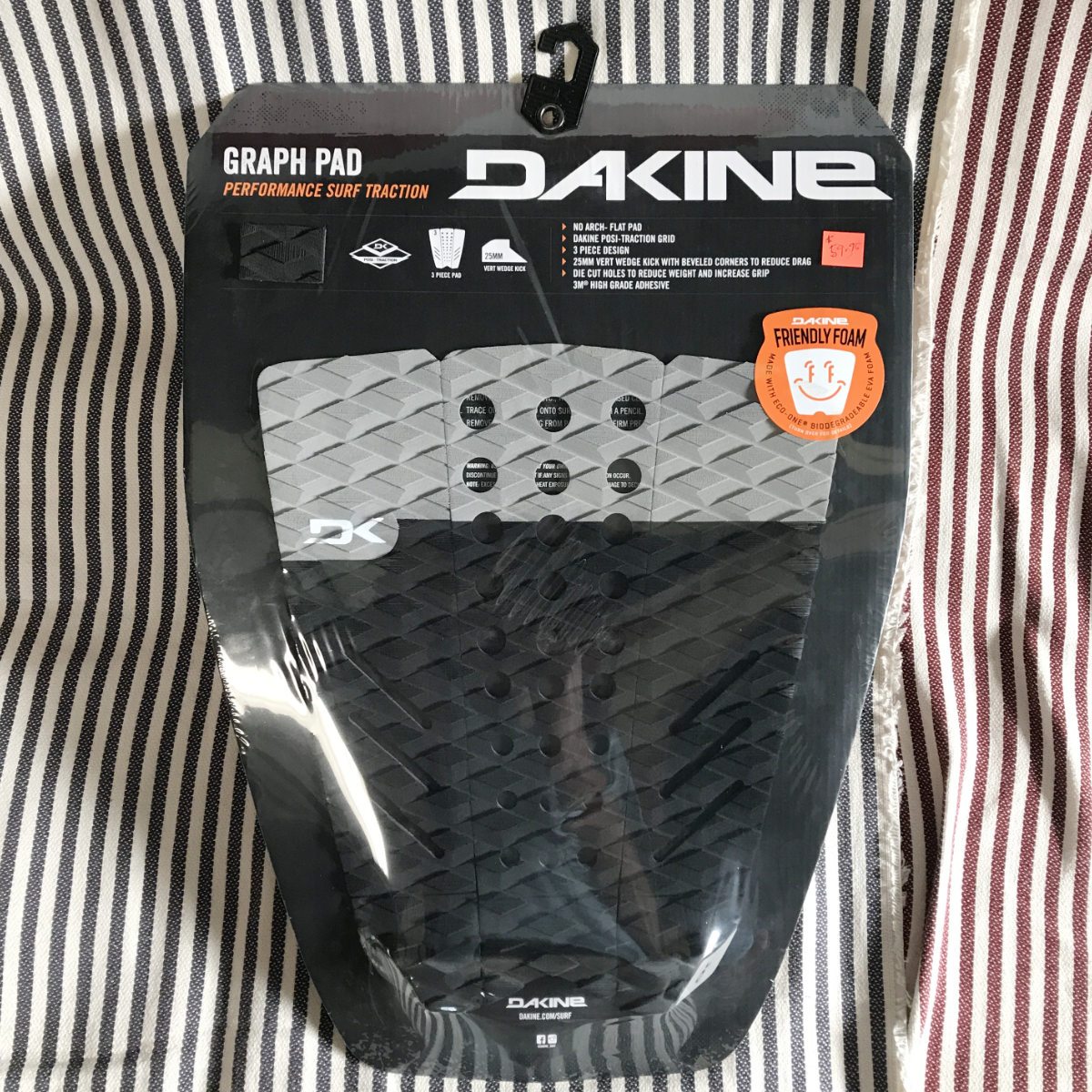 Dakine Graph 3-Piece Deck Pad Set - Non-Slip Surfboard Traction Pads for Enhanced Grip & Control (Black) - Perfect for Surfing, Paddleboarding & Water Sports