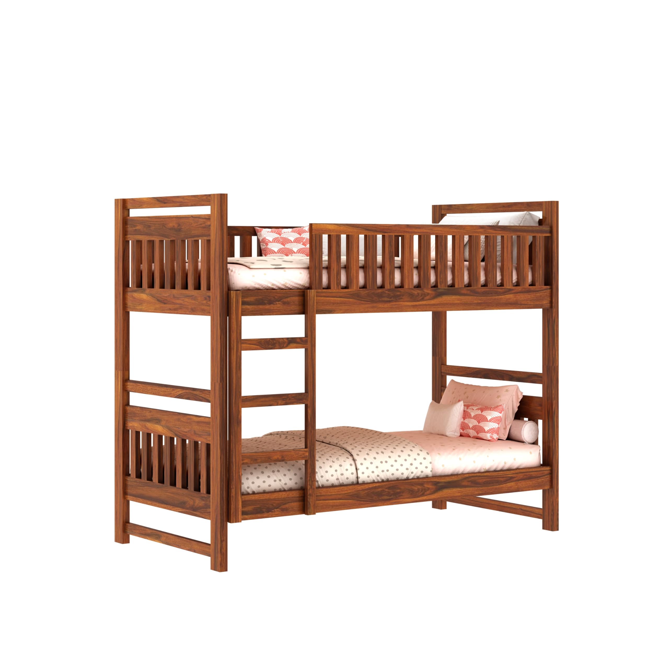 **Dreamydesks Sheesham Wood Tylor Bunk Bed - Solid Wood Double Bed Without Storage, Natural Finish - Perfect for Kids' Bedroom, Guest Room & Small Spaces**