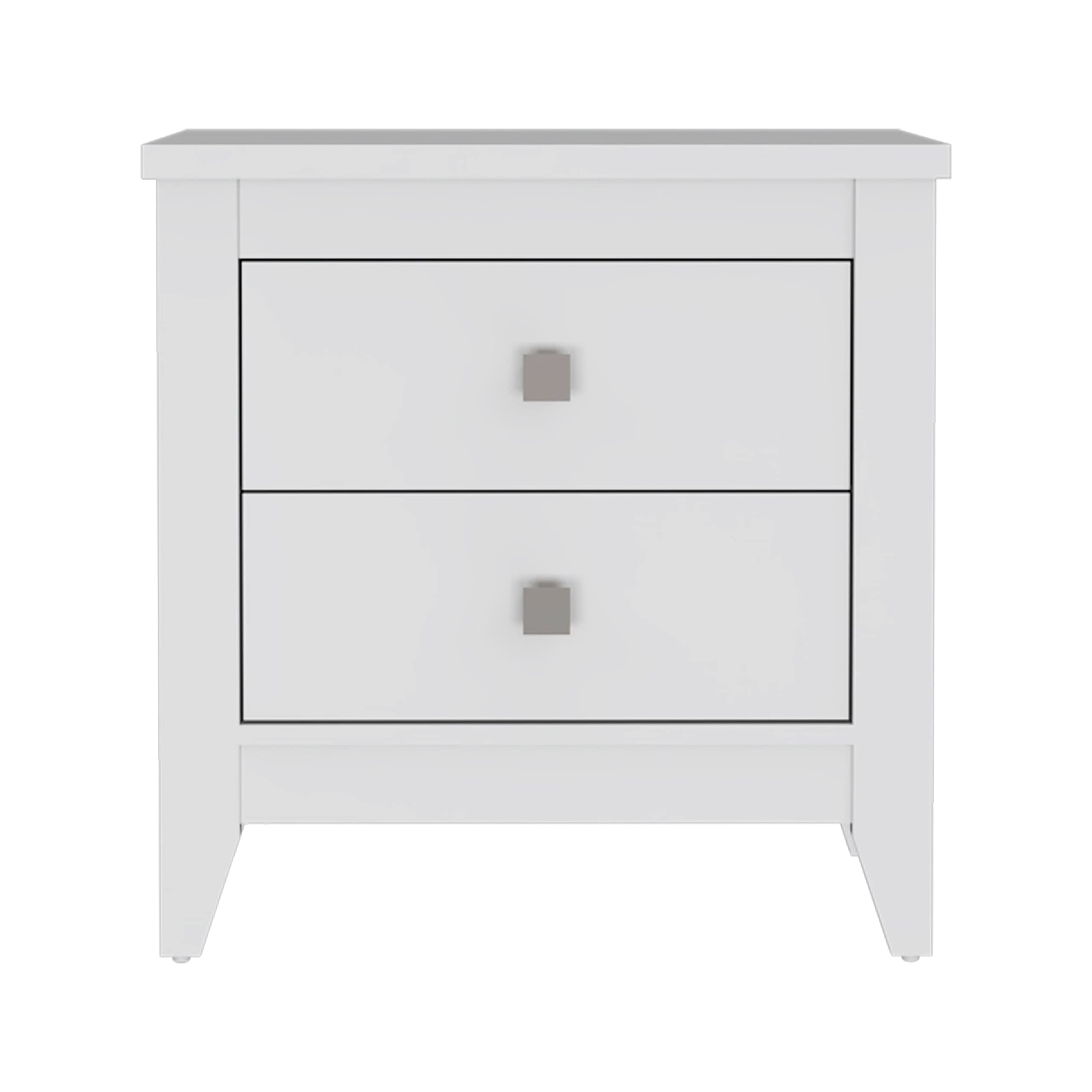 Modern White Nightstand with Two Drawers - 4-Legged Bedside Table for Bedroom, Living Room & Office - Sturdy Storage End Table with Smooth Gliding Drawers
