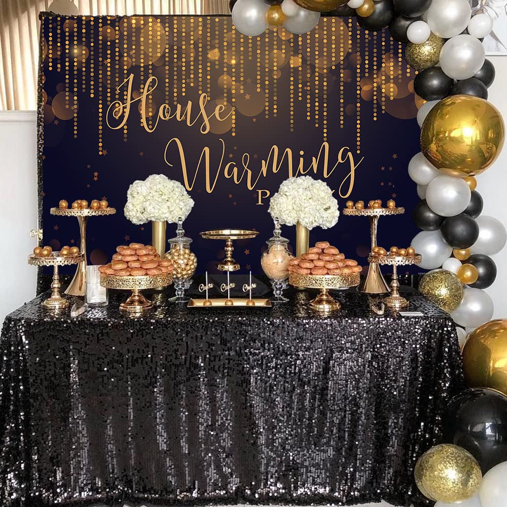 Black and Gold Bokeh Photography Backdrop - Elegant Housewarming Party Decor, Home Sweet Home Wall Hanging, New Home Gift Banner for Wedding, Baby Shower & Birthday Party Decorations