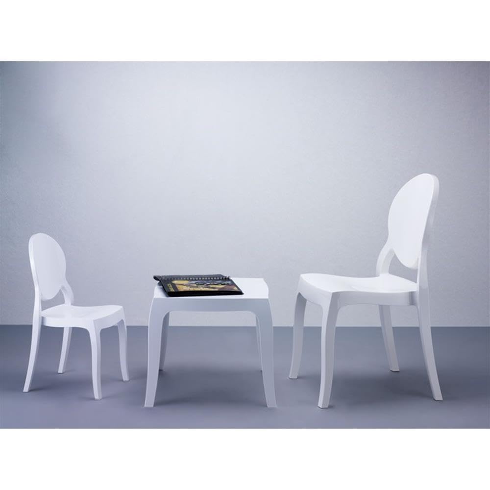 Compamia Queen Polycarbonate Patio Side Table - Glossy White Commercial-Grade Outdoor Furniture for Poolside, Garden & Deck Use