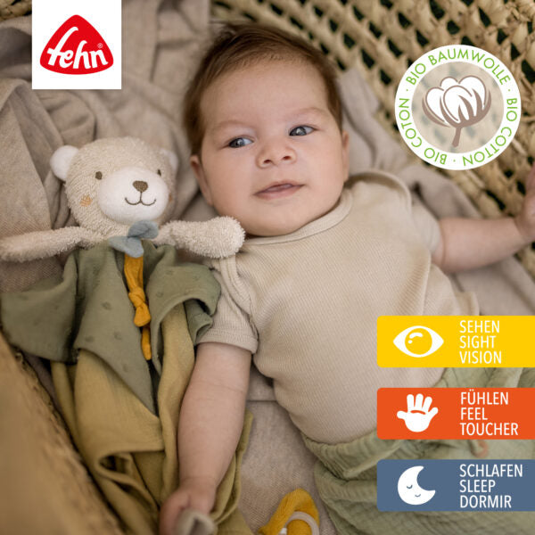 FehnNATUR Sensory Bear Comforter - Soft Plush Stuffed Animal Toy for Babies & Toddlers | Calming Cuddle Buddy for Sleep, Anxiety Relief & Sensory Development | Perfect Nursery Gift for Newborns & Kids