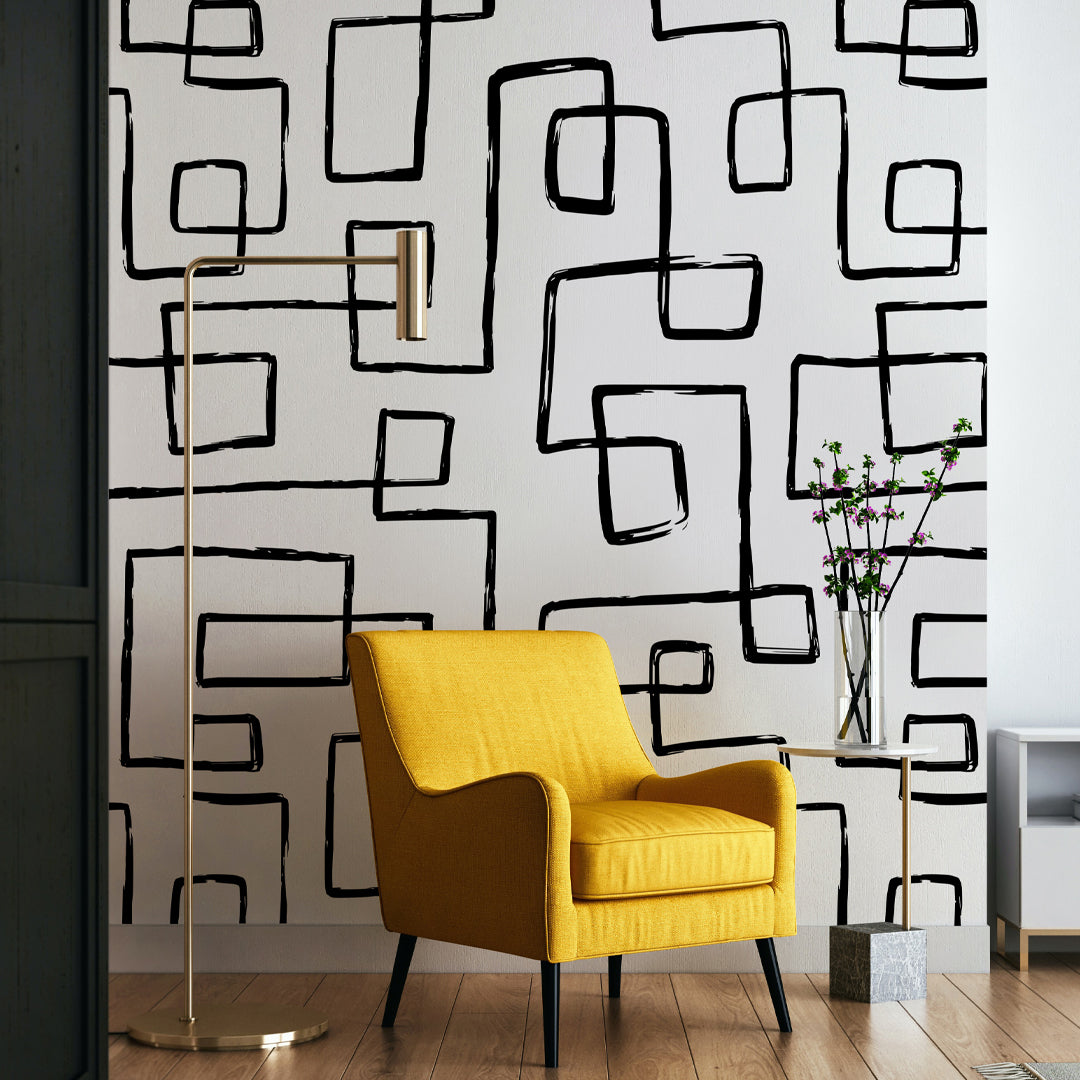 Abstract Black Line Wallpaper W016 - Modern Geometric Peel and Stick Wallpaper for Home & Office Decor | Perfect for Accent Walls, Bedrooms, Living Rooms