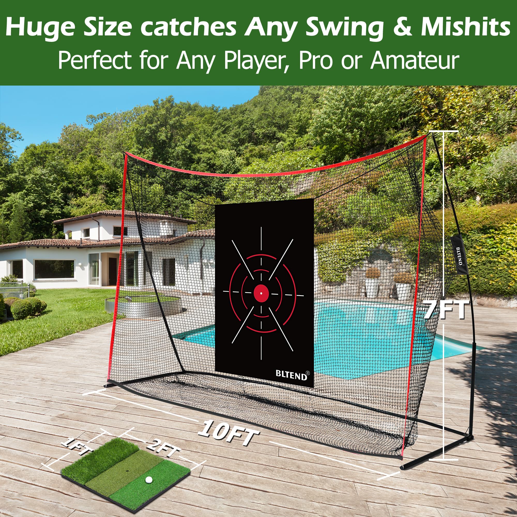 Premium 10x7ft Golf Practice Net for Backyard & Driving Range - Heavy Duty Golf Hitting Net with Tri-Turf Mat - Indoor/Outdoor Golf Training Equipment - Perfect Gift for Golfers & Men - Ideal for Backyard Practice, Driving Range Sessions & Home Golf Training