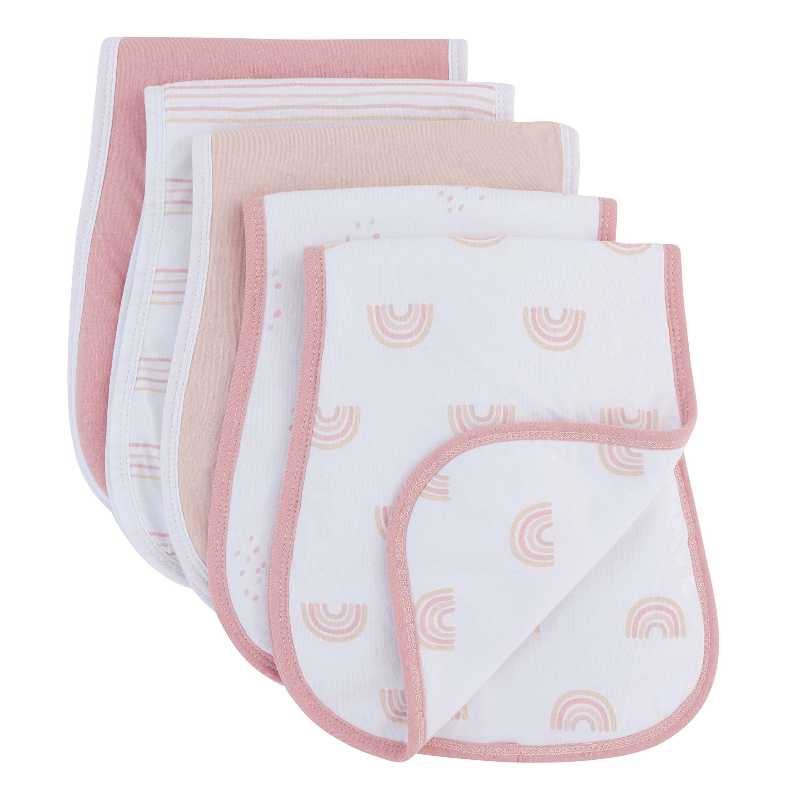 Ely's & Co. Ultra Absorbent Baby Burp Cloths - 5 Pack Hourglass Shaped Burp Cloths for Newborns - Soft & Gentle Baby Bibs for Boys & Girls - Perfect for Feeding, Burping & Spit-Up Protection (Pink Rainbow Combo)