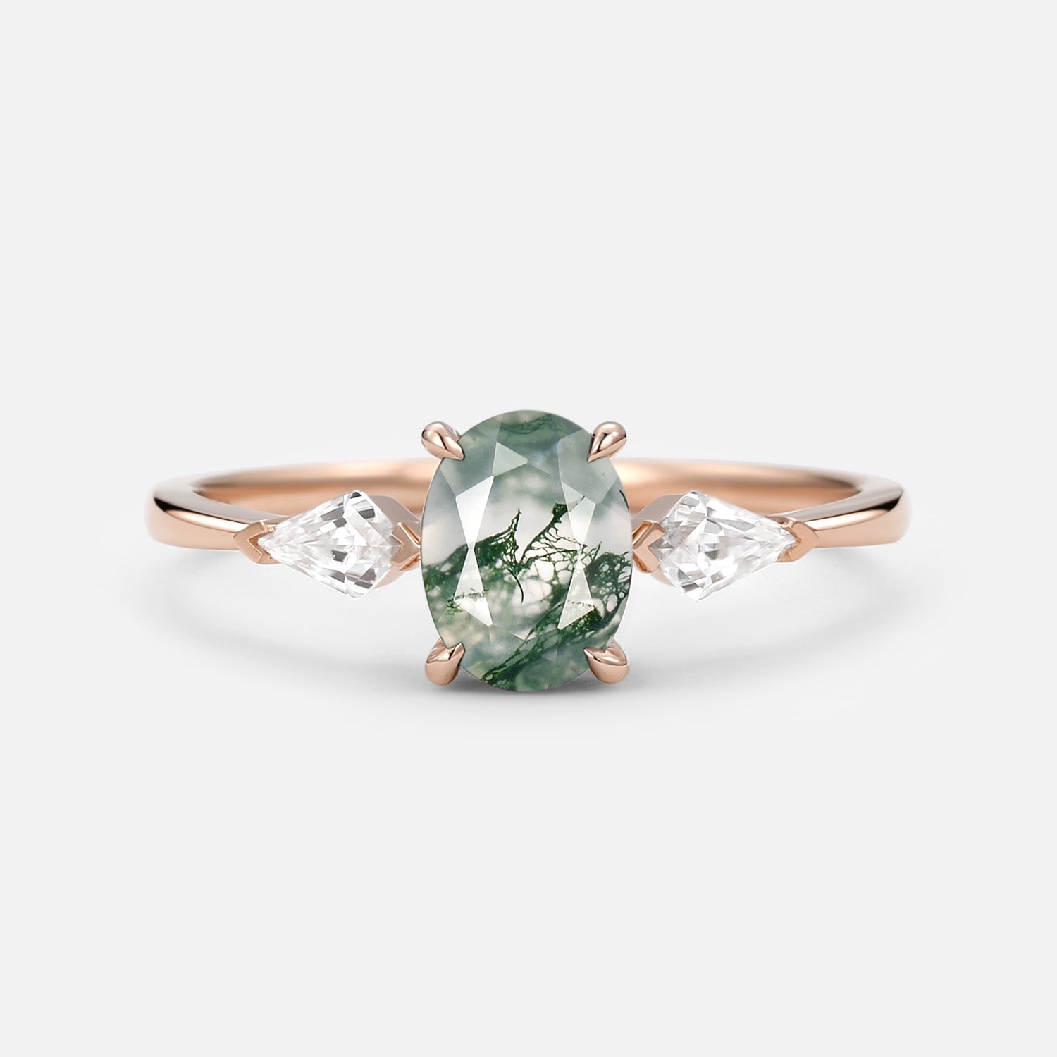 1.5ct Oval Moss Agate Three Stone Engagement Ring - Vintage Inspired Wedding Band for Her, Nature Inspired Jewelry Gift for Brides, Anniversaries & Special Occasions