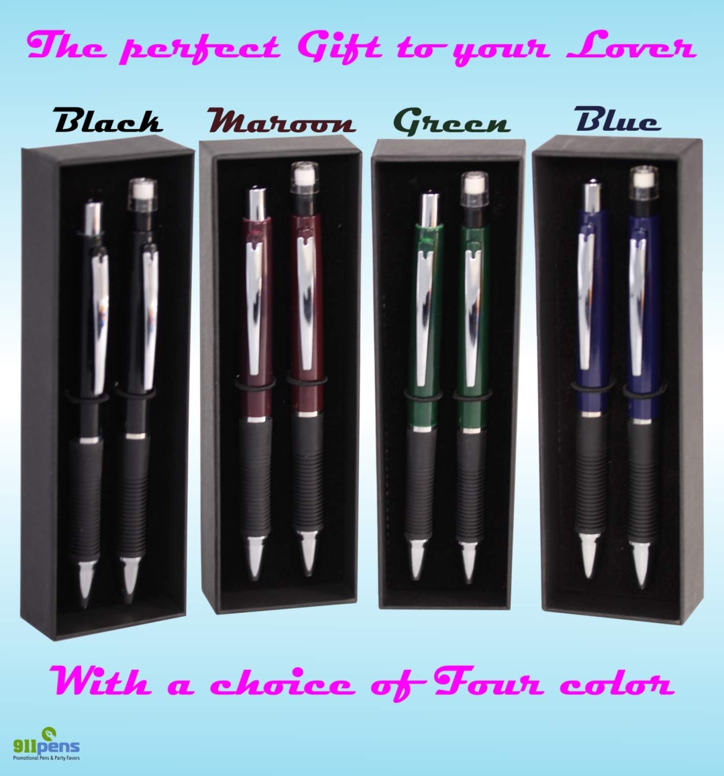 24-Pack Custom Name Engraved Ballpoint Pens & Mechanical Pencils Set - Elegant Gift Box, Rubber Grip Writing Instruments for Office, School, Graduation Gifts - Personalized Holiday Present with Your Text (Black)