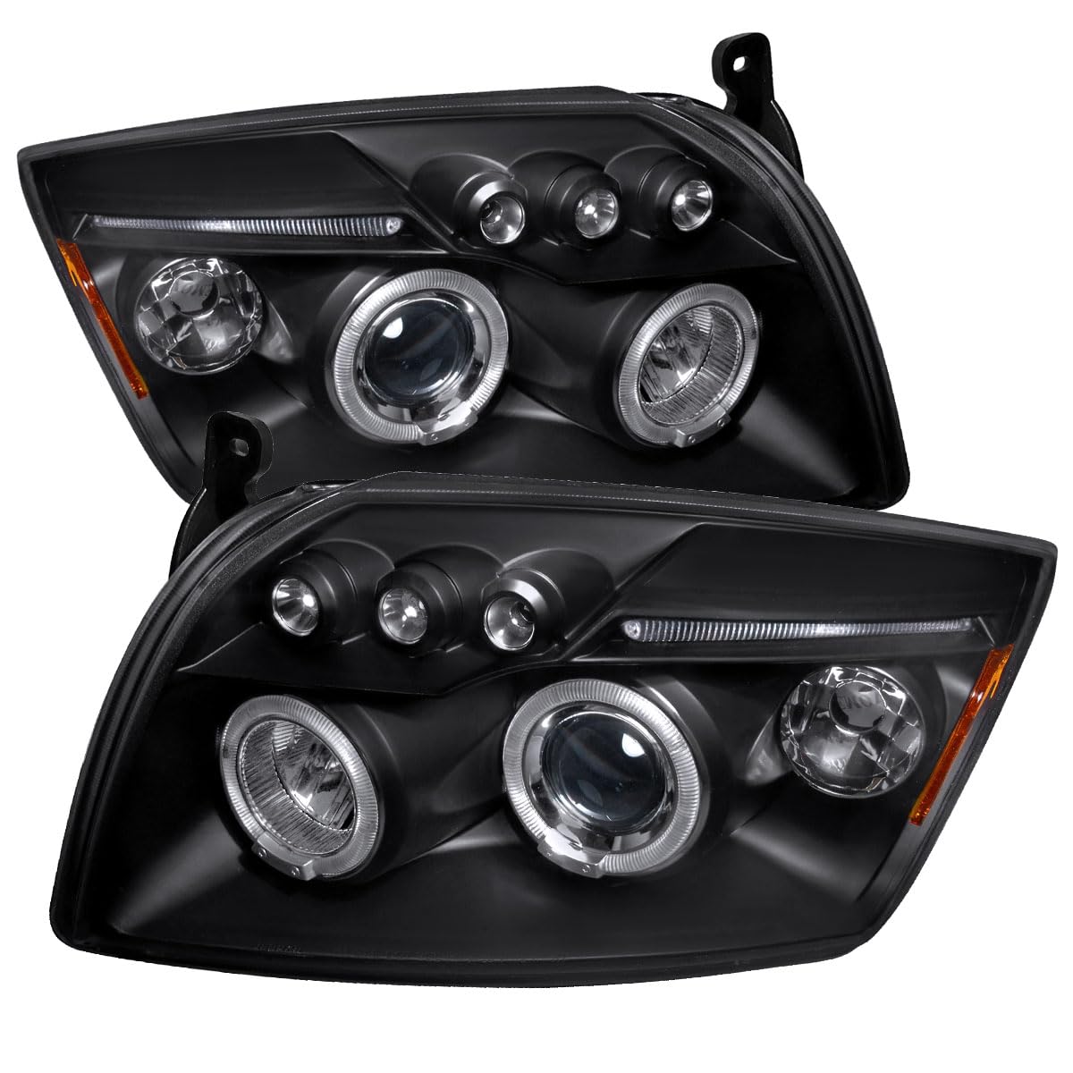 2007-2012 Dodge Caliber Black LED Halo Projector Headlights Pair - Left & Right Headlamps for Enhanced Night Driving & Custom Style