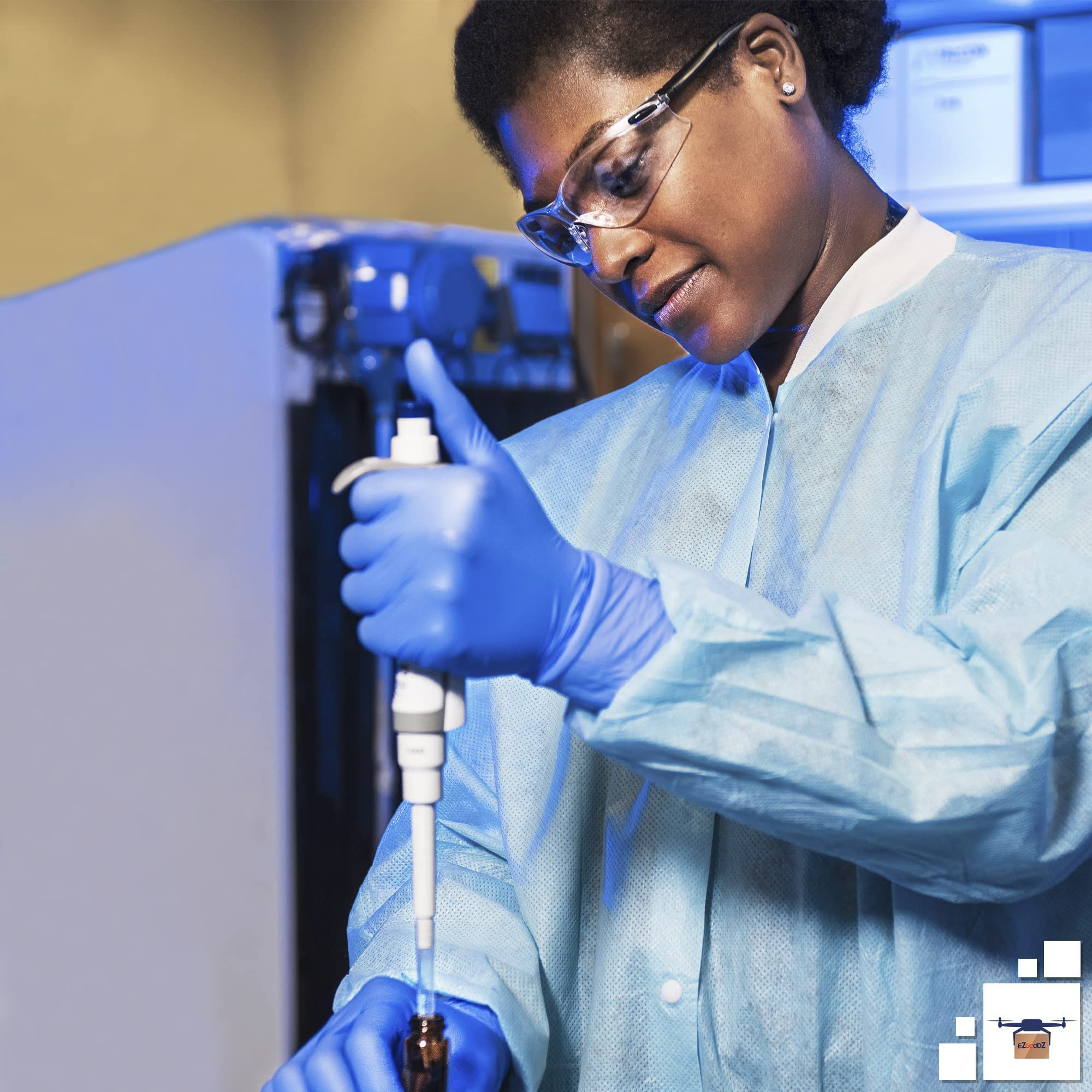 EZGOODZ Disposable Lab Coat - 29 Inch Length, Ceil Blue, Pack of 100 - SMS 50 GSM Unisex PPE Workwear with Snap Front, Knit Cuffs & 3 Pockets - Ideal for Medical Labs, Cleanrooms, Food Processing & Industrial Safety