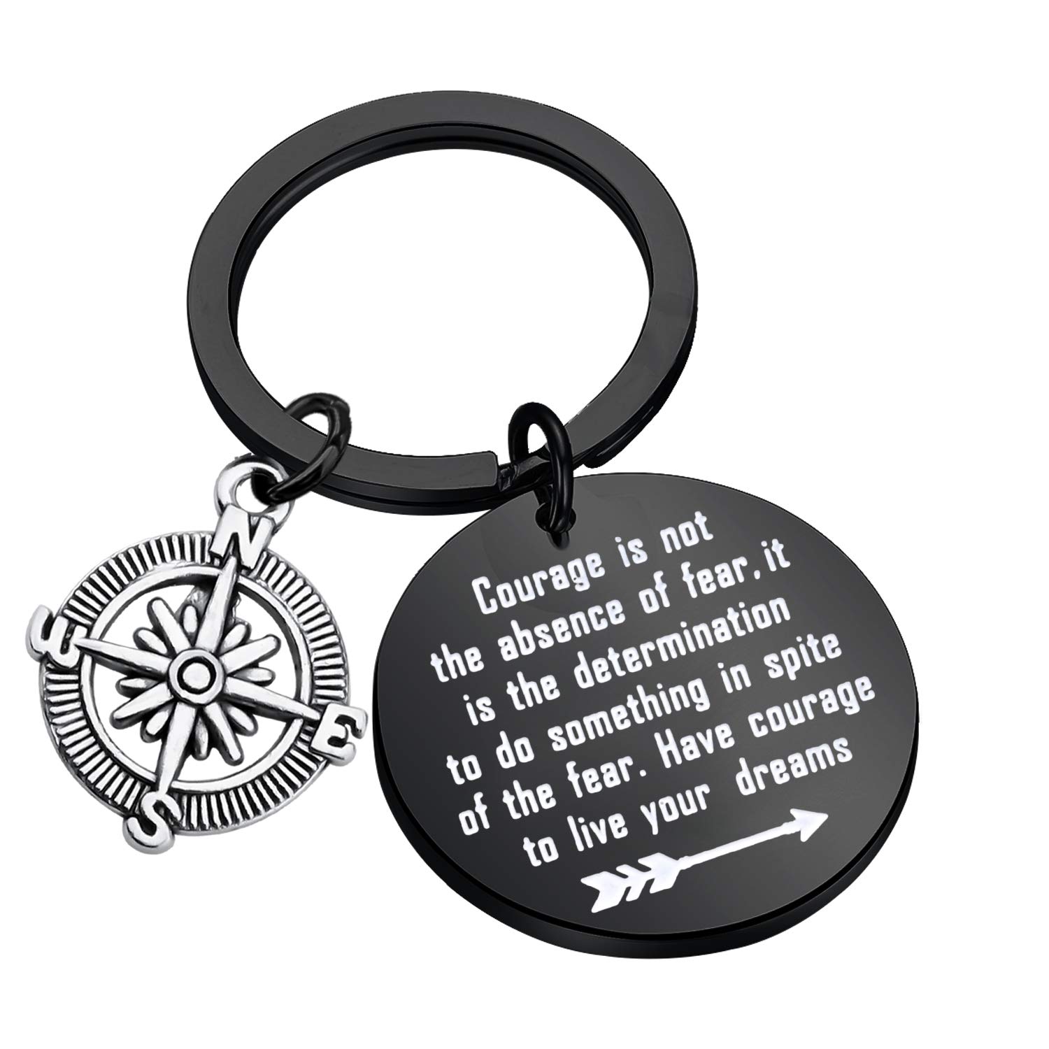FEELMEM Inspirational Keychain - 'Courage Is Not The Absence of Fear' Graduation Gift, Compass Keychain for New Adventures (Perfect for Graduates, Travelers & Motivational Gifts)