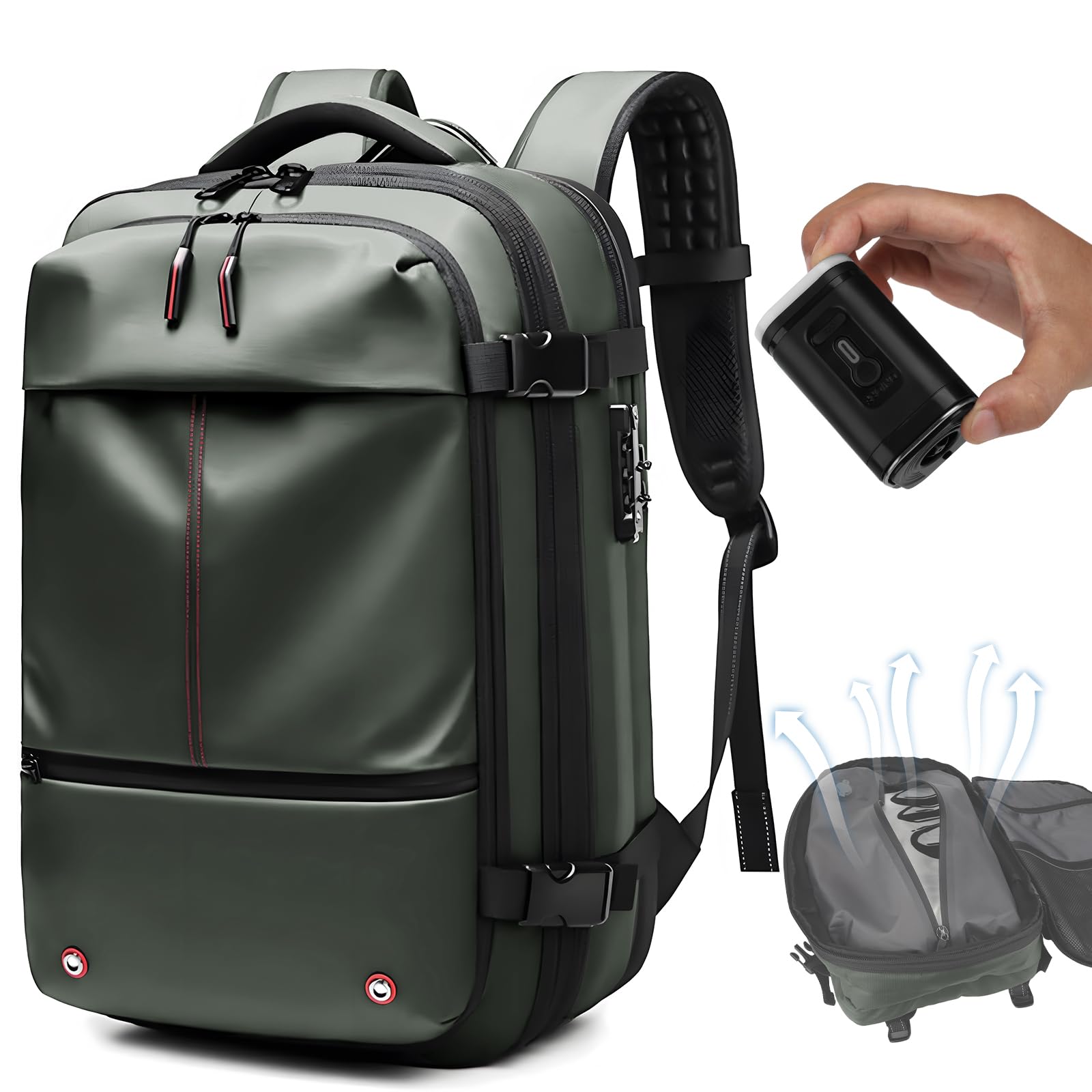 Expandable 60L Vacuum Travel Backpack with Pump - Army Green for Outdoor Adventures