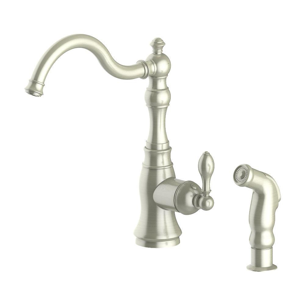 ZLINE Rembrandt Brushed Nickel Single Handle Pull-Down Kitchen Faucet with Side Sprayer - Modern High Arc Design for Sink, Dishwashing & Food Prep (REM KF BN)