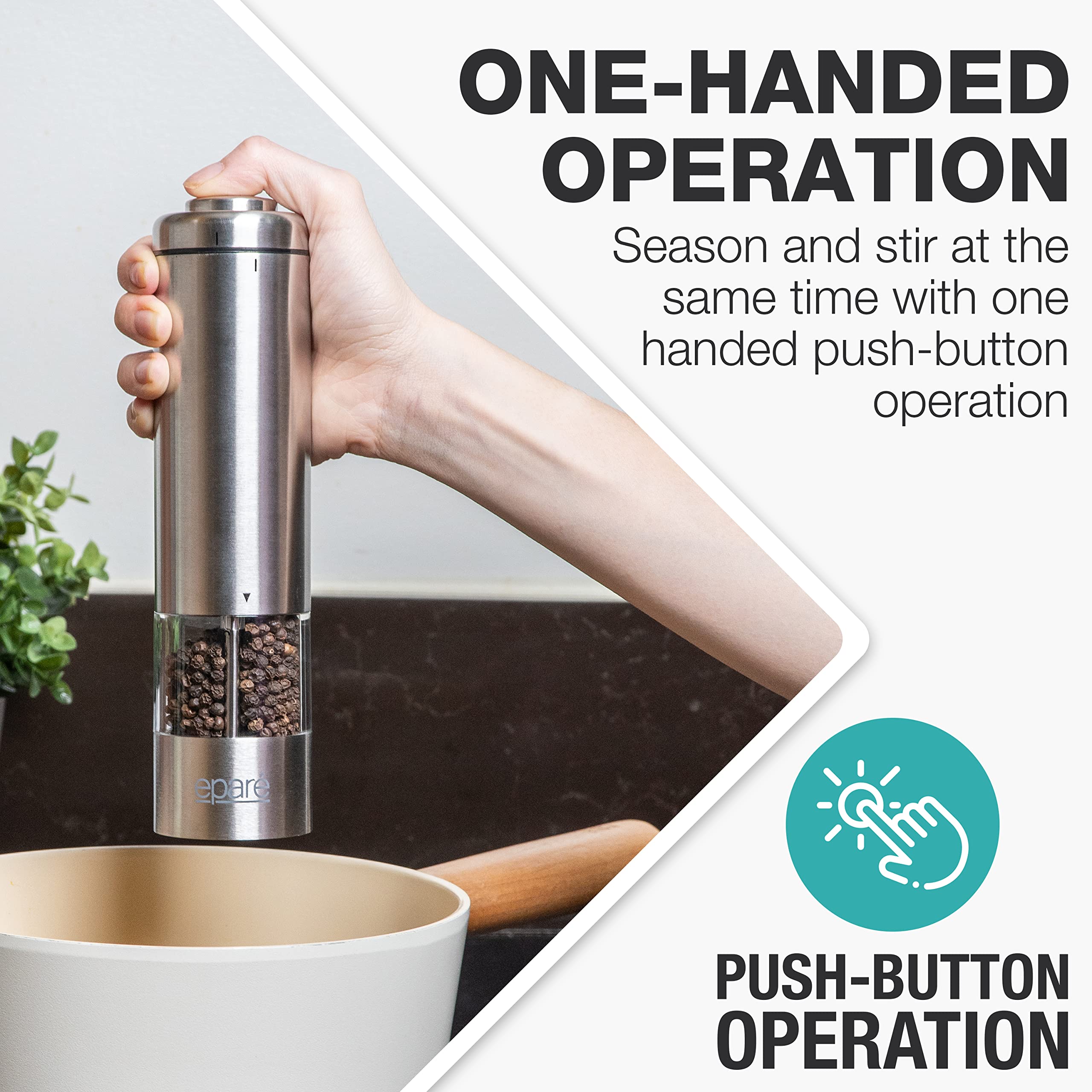 Electric Salt and Pepper Grinder Set - Battery Operated Ceramic Burr Mill with Metallic & Copper Finish - Perfect for Kitchen, Dining Table, and Gourmet Cooking