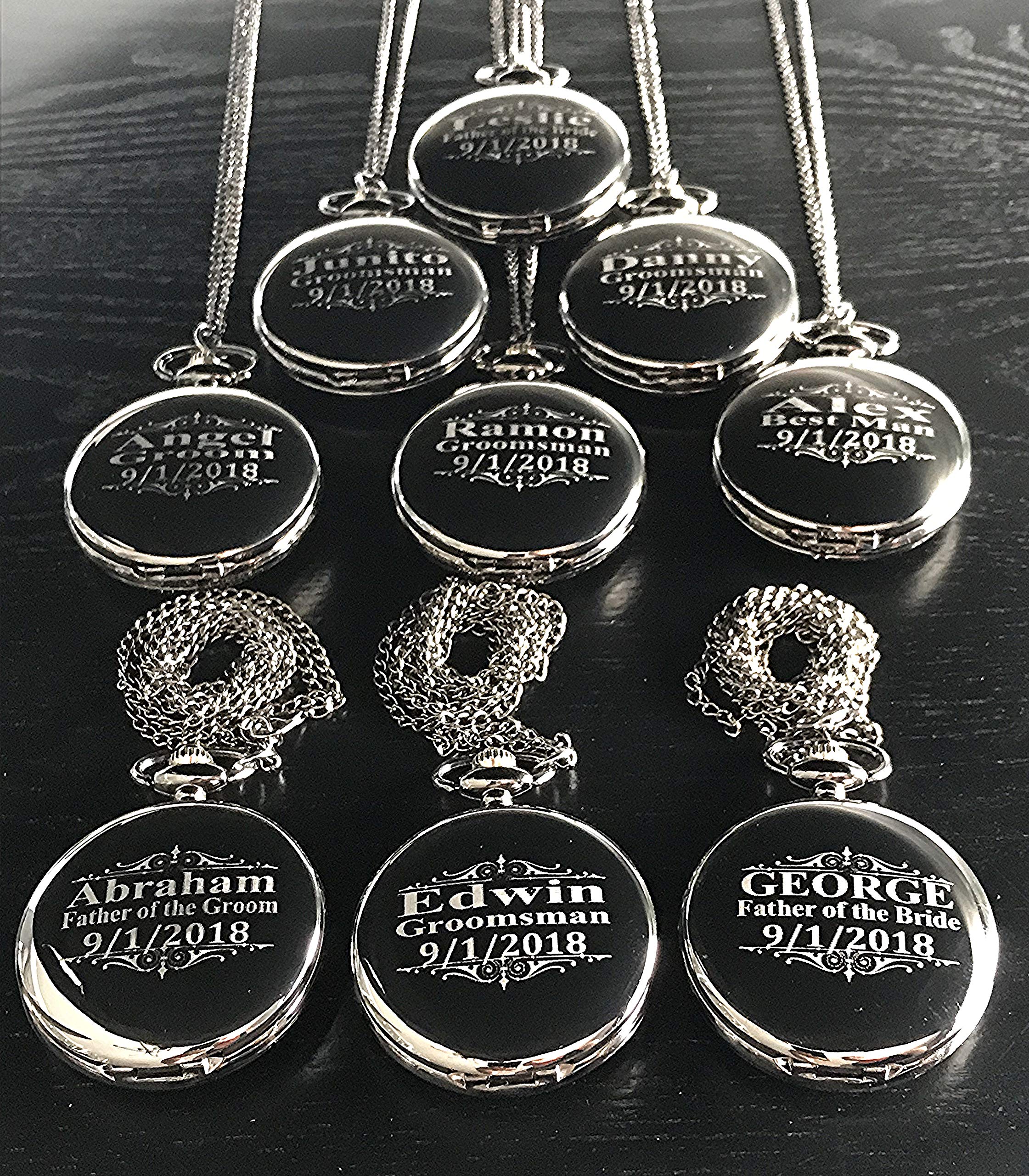 Personalized Engraved Pocket Watches for Men - Set of 10 Unique Groomsmen Wedding Gifts with Chain, Gift Box & Custom Engraving - 4 Elegant Colors - Perfect for Weddings, Anniversaries & Special Occasions