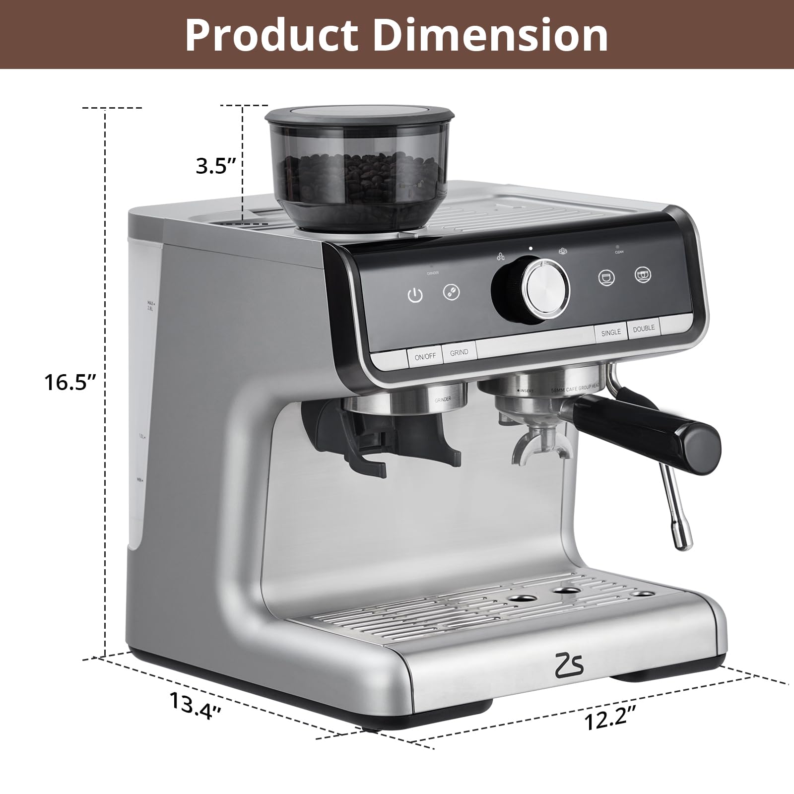 Premium Espresso Machine with Built-in Grinder & Milk Frother - Professional Barista Coffee Maker for Latte, Cappuccino - Perfect Gift for Coffee Lovers, Dad & Mom - Ideal for Home, Office & Coffee Shops