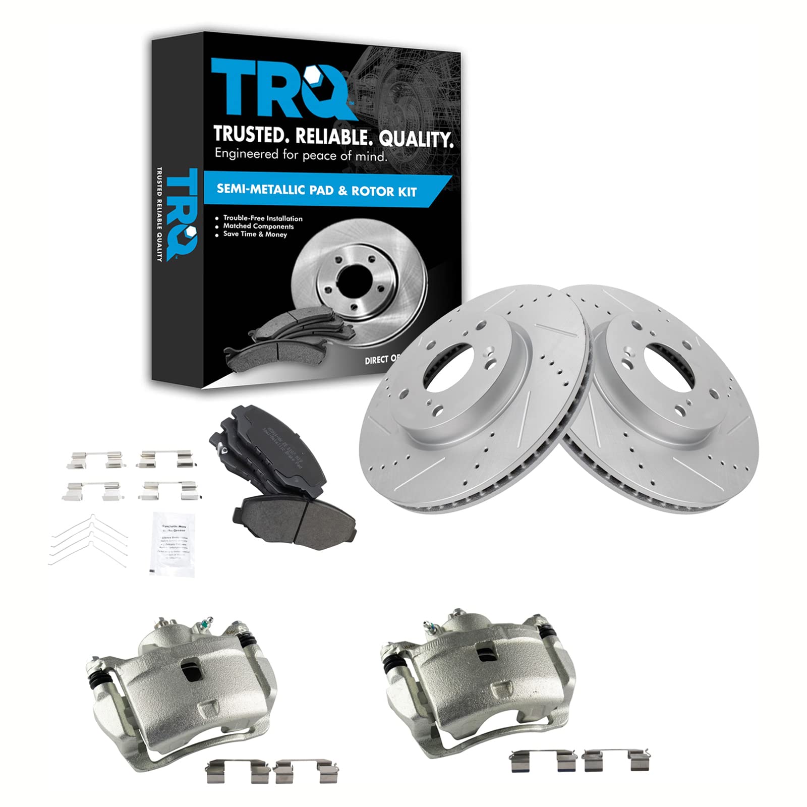 TRQ Front Performance Brake Pad & Rotor Kit - Semi-Metallic Vented Disc Brakes with G-Coating - Compatible with 2016-2021 Honda Civic - Perfect for High-Performance Driving & Daily Commuting