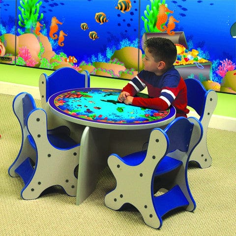 Seascape Friends Dining Table & 4 Blue Chairs Set - Speckletone Finish for Beach House, Patio or Coastal-Themed Decor